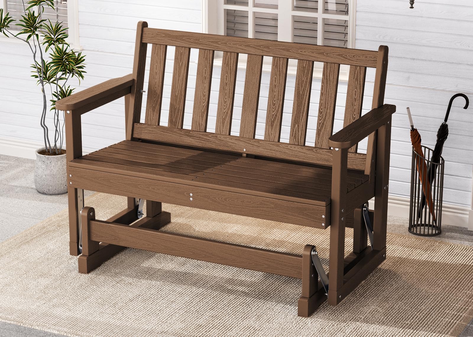 SERWALL Outdoor Glider Chair, HDPE Material, 660LBS Capacity, Teak