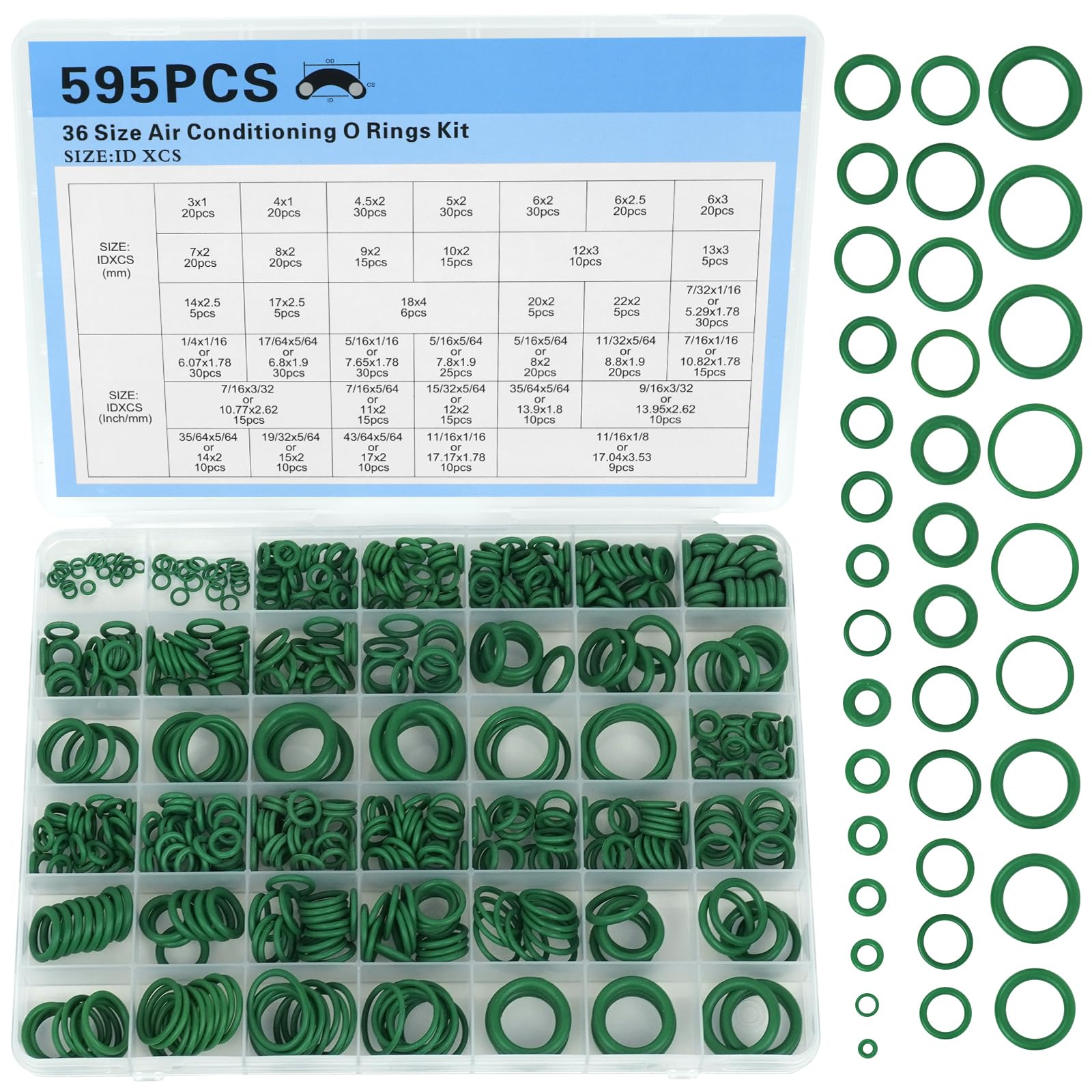Juntas Toricas de Goma Nitrilo HOWAB 595PCS 36 Tamaños Ø 3mm-22mm para Aire Acondicionado Coche
