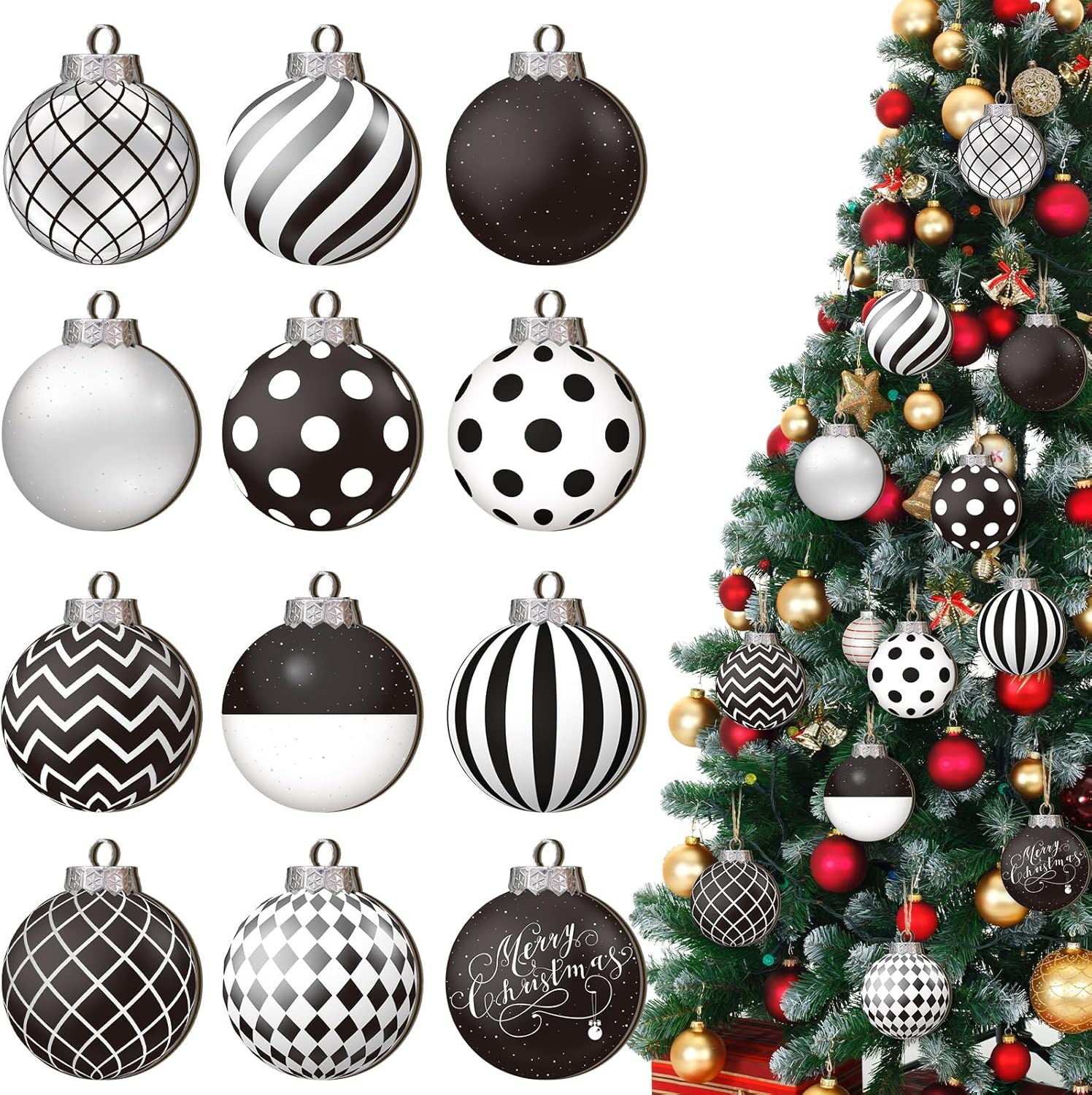 Amazon.com: Huwena 36 Pcs Christmas Black and White Ball Ornaments ...