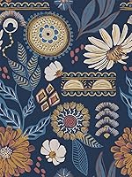 Vista 1 de Papel tapiz de vinilo autoadhesivo autoadhesivo con diseño botánico floral vintage, bohemio, extraíble, impermeable, para paredes de baño