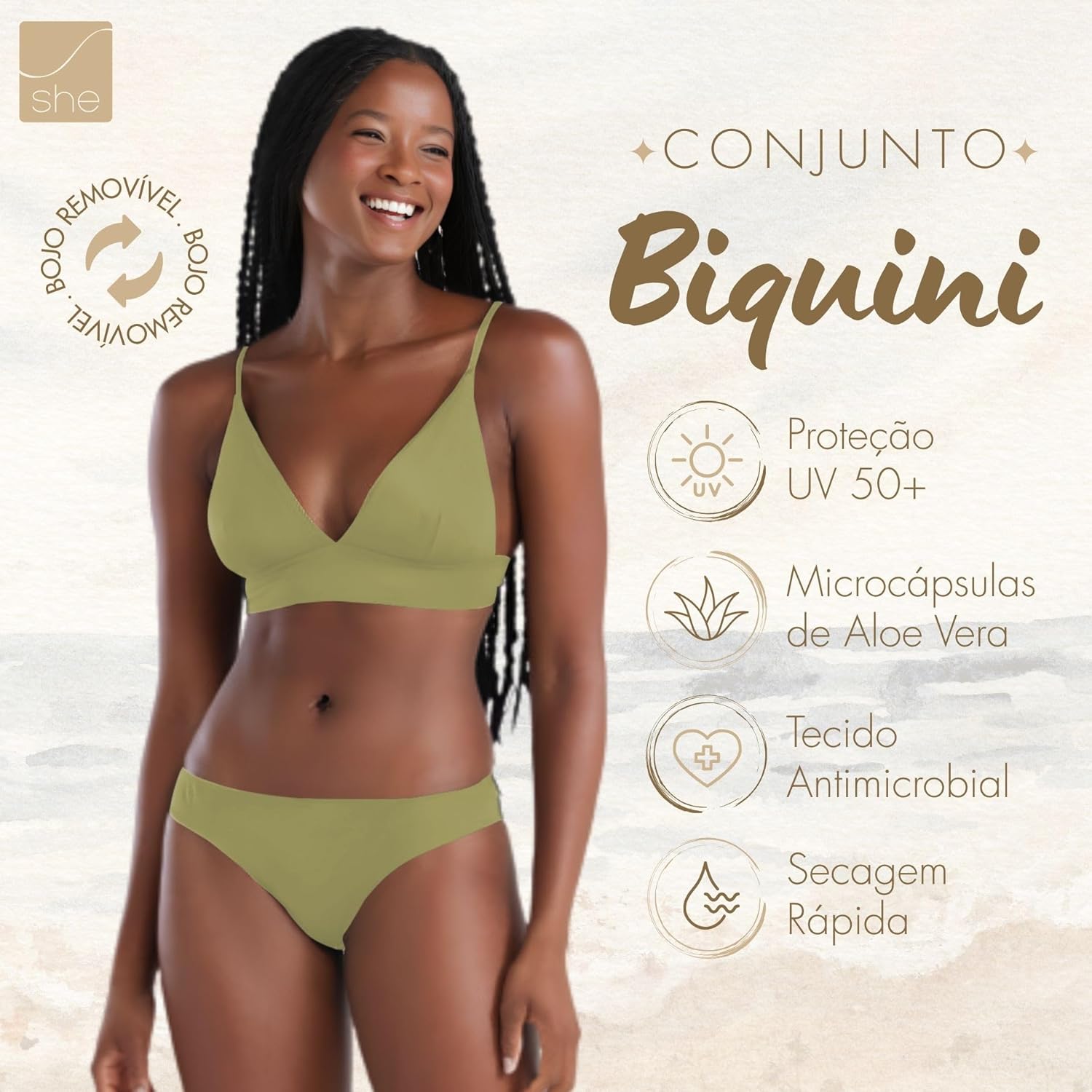 Biquini Triângulo Liso Bojo Removível Praia Verão Uv 50+ She em promoção! Veja a oferta e mais achadinhos de Moda praia 2 Hoje é o melhor dia para comprar Biquini Triângulo Liso Bojo Removível Praia Verão Uv 50+ She com aquele preço maroto! Promoção! Aproveite a oferta! 2