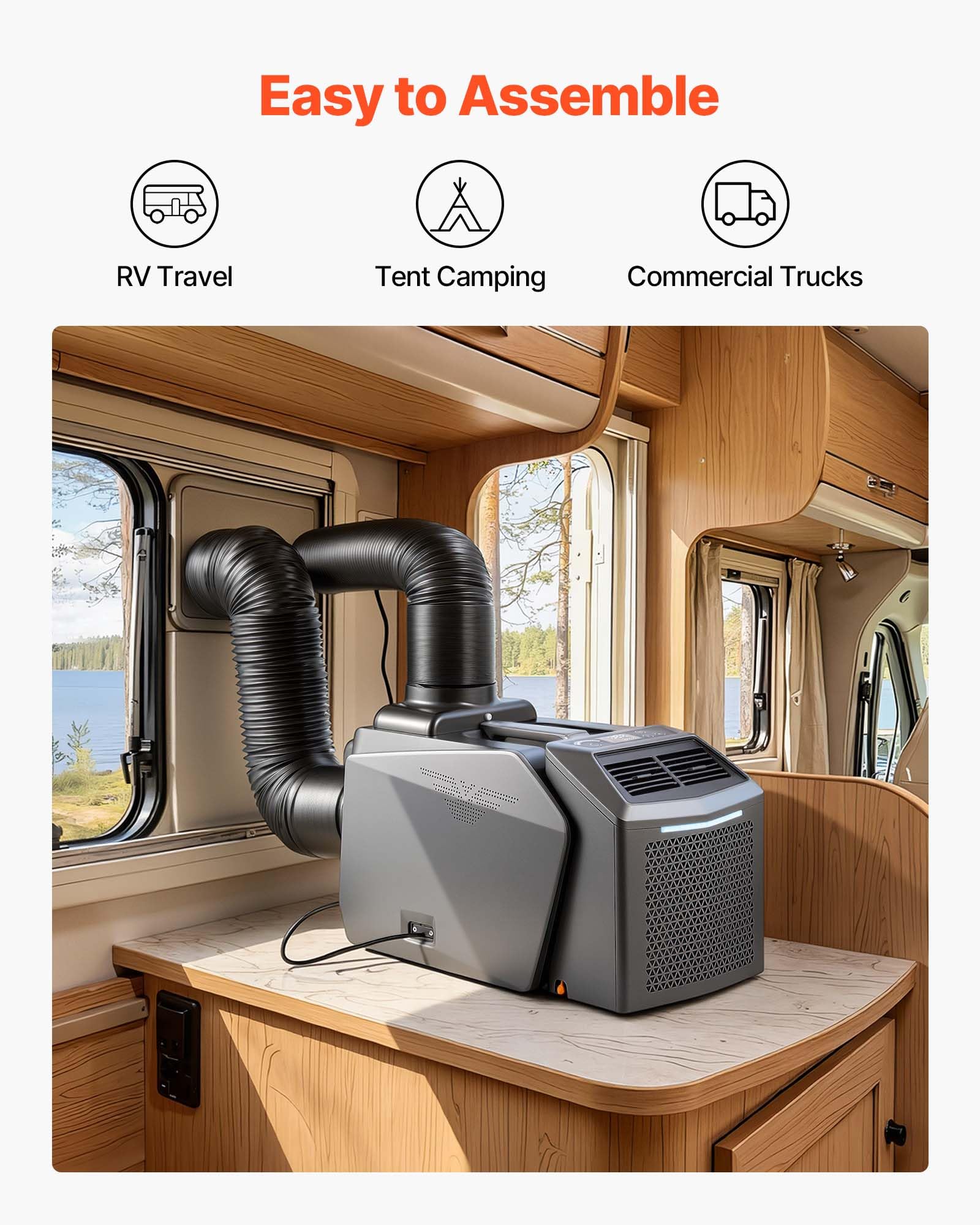 VEVOR Climatiseur Portable pour Camping 4850 BTU, Climatiseur Mobile Split à Double Tuyau pour Tente et Camping-car, avec Télécommande, Température Réglable 16-32 ℃, Débit d'Air 200 m³/h, Gris Foncé