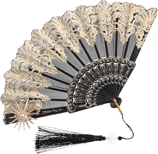 Toddmomy Vintage Black Handheld Folding Fan for Women, Party Dance Prop | Cloth and Plastic Build, Long-lasting Cooling Accessory, Photography Prop, Summer Use, Delicate Design