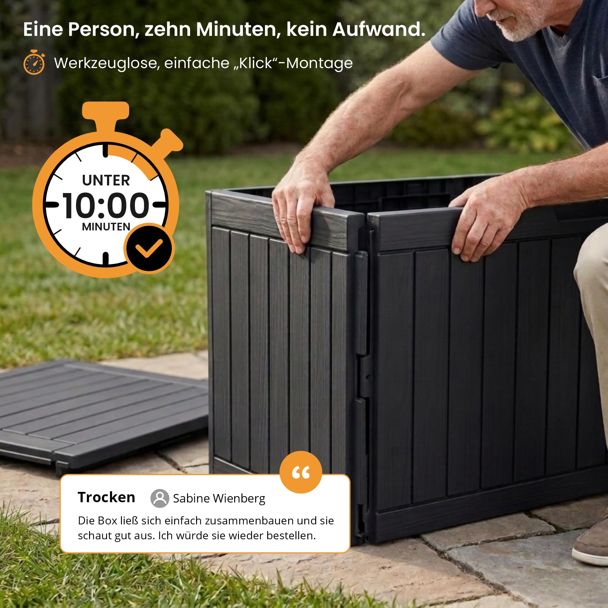 Olsen & Smith 170L Paketbox & Abschließbare Gartenbox mit Deckel | Wasserdicht & Wetterfest, Inkl. Vorhängeschloss, 100 % Recycelt, Für Pakete & Auflagen, Kissenbox, Draußen, Balkon & Terrasse