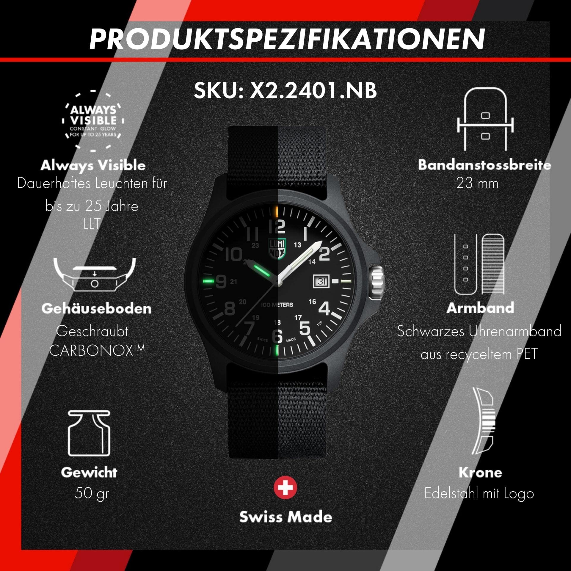 Luminox - G Kollektion Moon Valley Herrenuhr 43mm - Taucheruhr mit Datumsanzeige 100m Wasserdicht - Mehrere Varianten - Hergestellt in der Schweiz - Herren Uhr - Hergestellt in der Schweiz