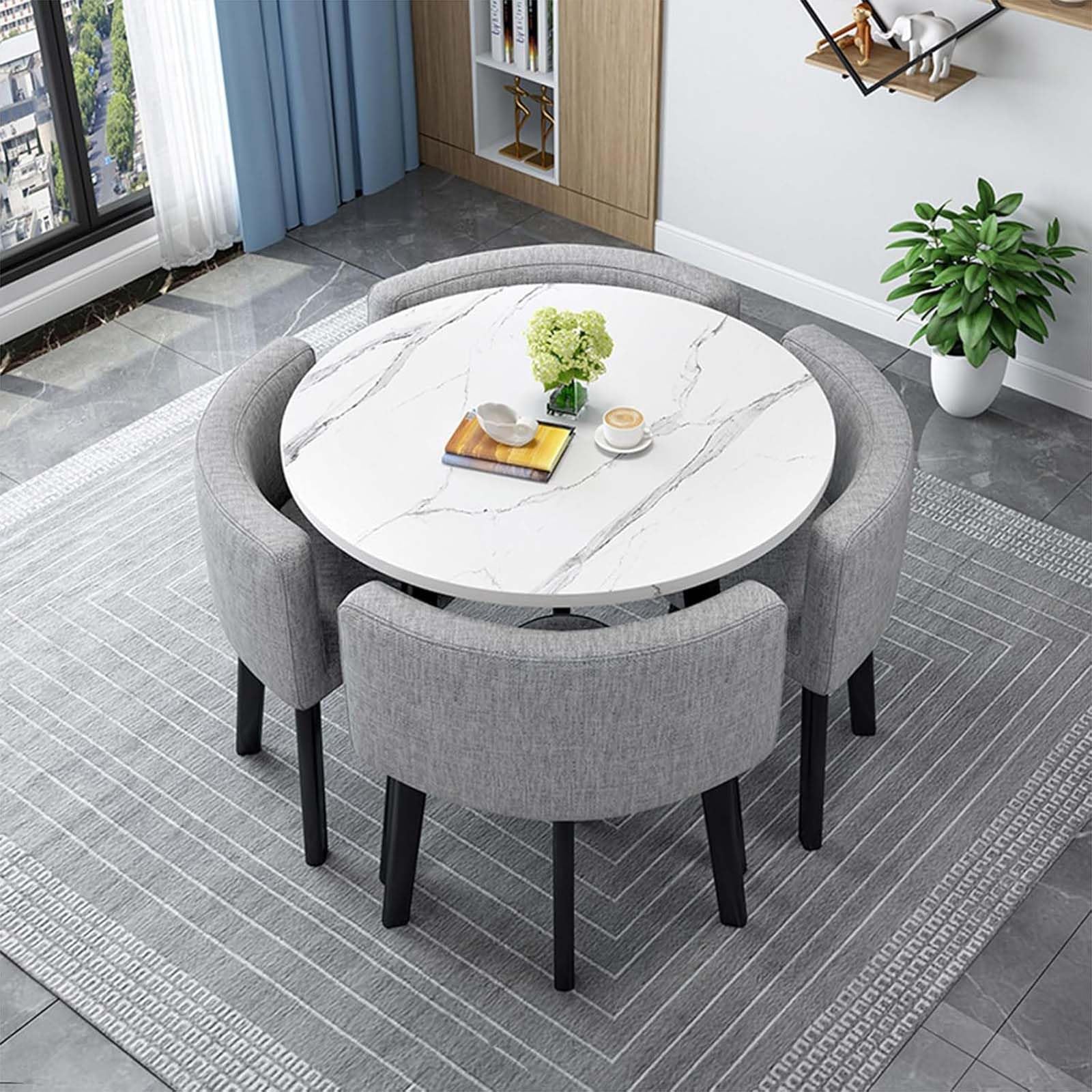WOTZOV 5-Piece Round Conference Table Set With 4 Chairs 80Cm/31.5In Dining Table For Kitchen Space-Saving Stackable Chairs Modern Design For Living Room & Office Use,C 80cm/31.5in