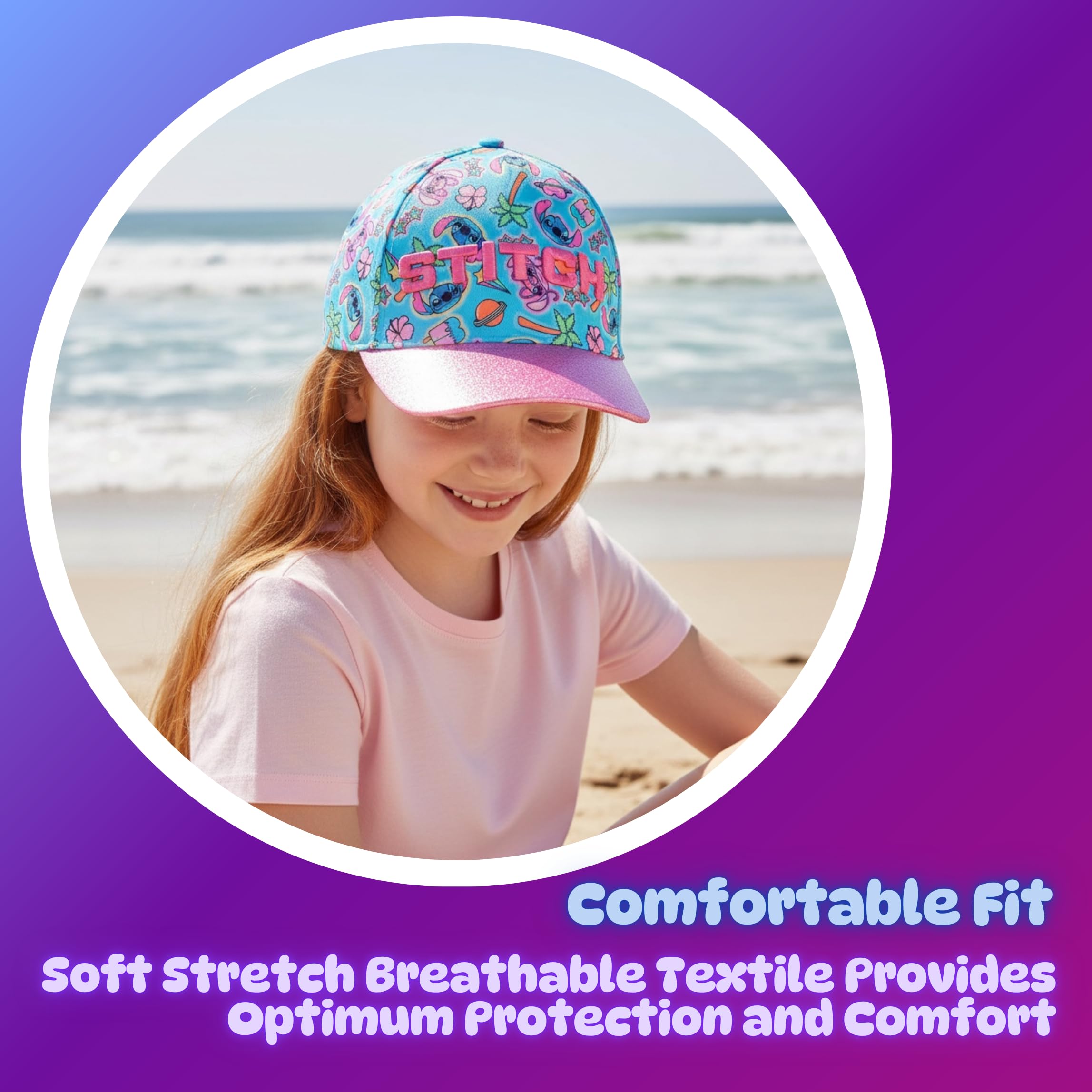 Disney Stitch Gorra de Béisbol Purpurina 3D Tropical para Niñas