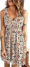 Acelitt Women Summer Casual Sleeveless Button Down Elastic Waist Swing Dresses, XS-2XL