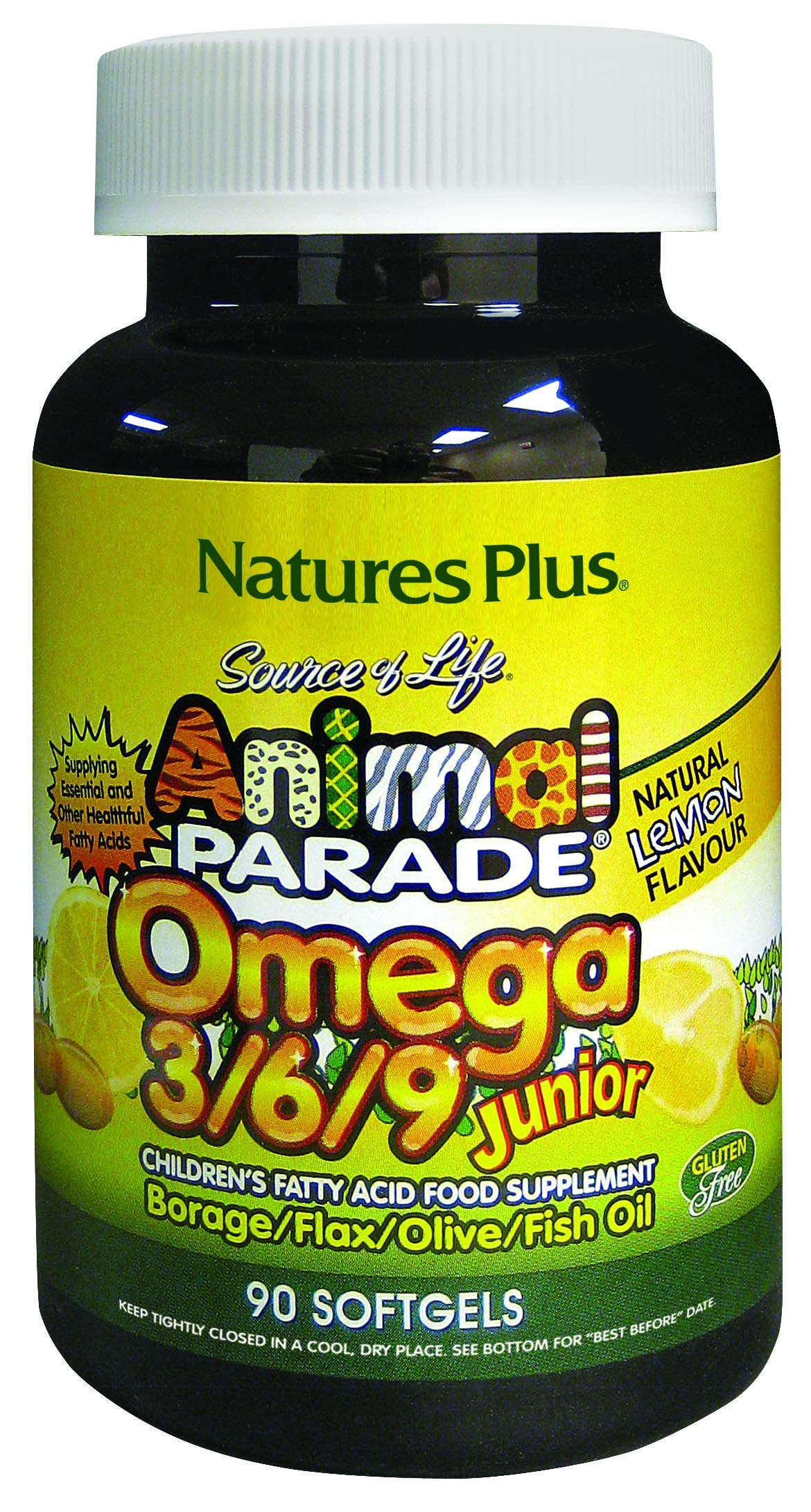 NaturesPlus, Animal Parade®, Omega 3/6/9 Junior, Natural Lemon, 90 Chewable Softgels