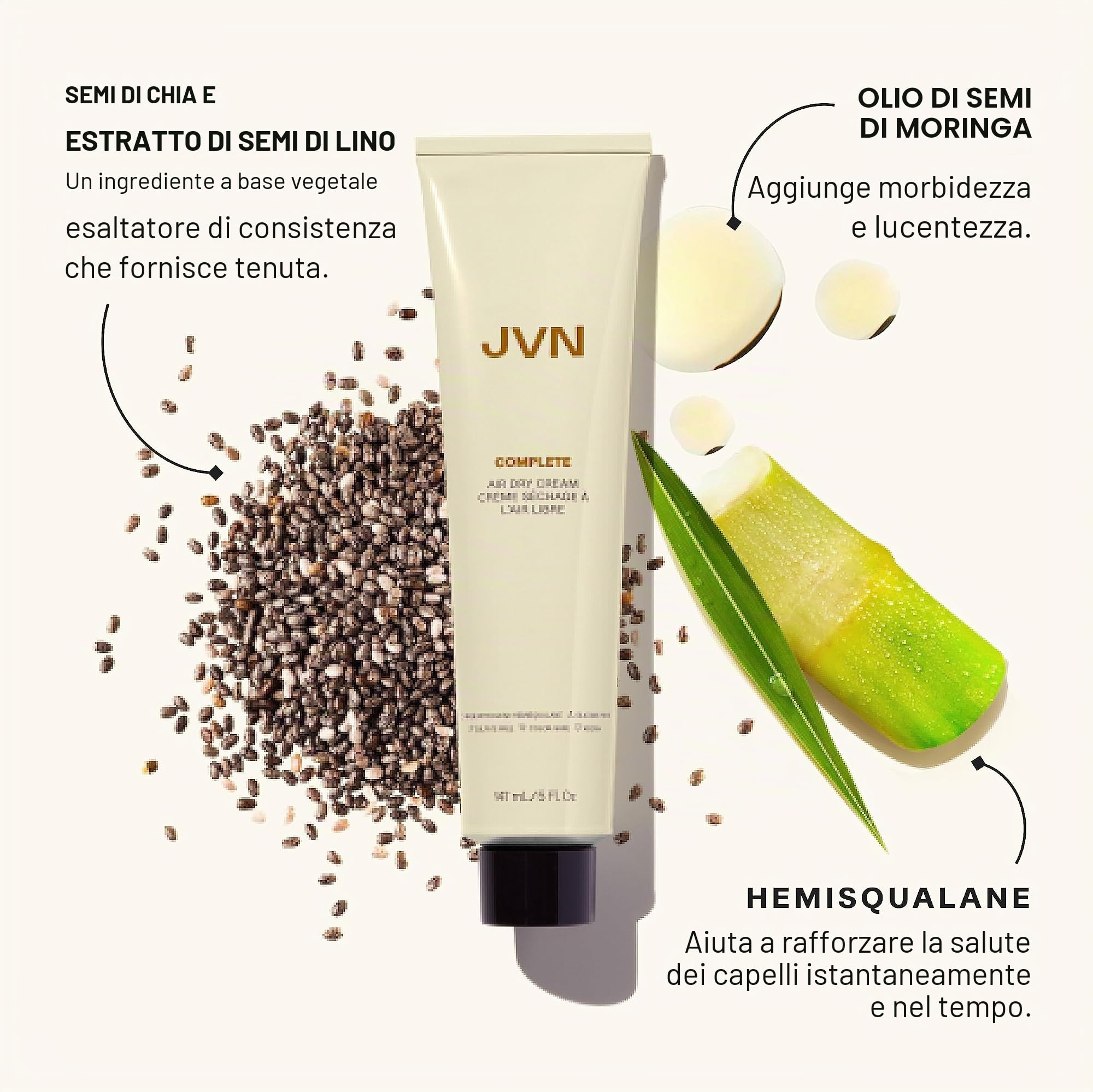 JVN Air Dry Cream, 473 ml - Crema per acconciatura a secco senza calore per tutti i tipi di capelli, liscia e definisce i capelli, priva di solfati - Fragranza di pompelmo e mandarino