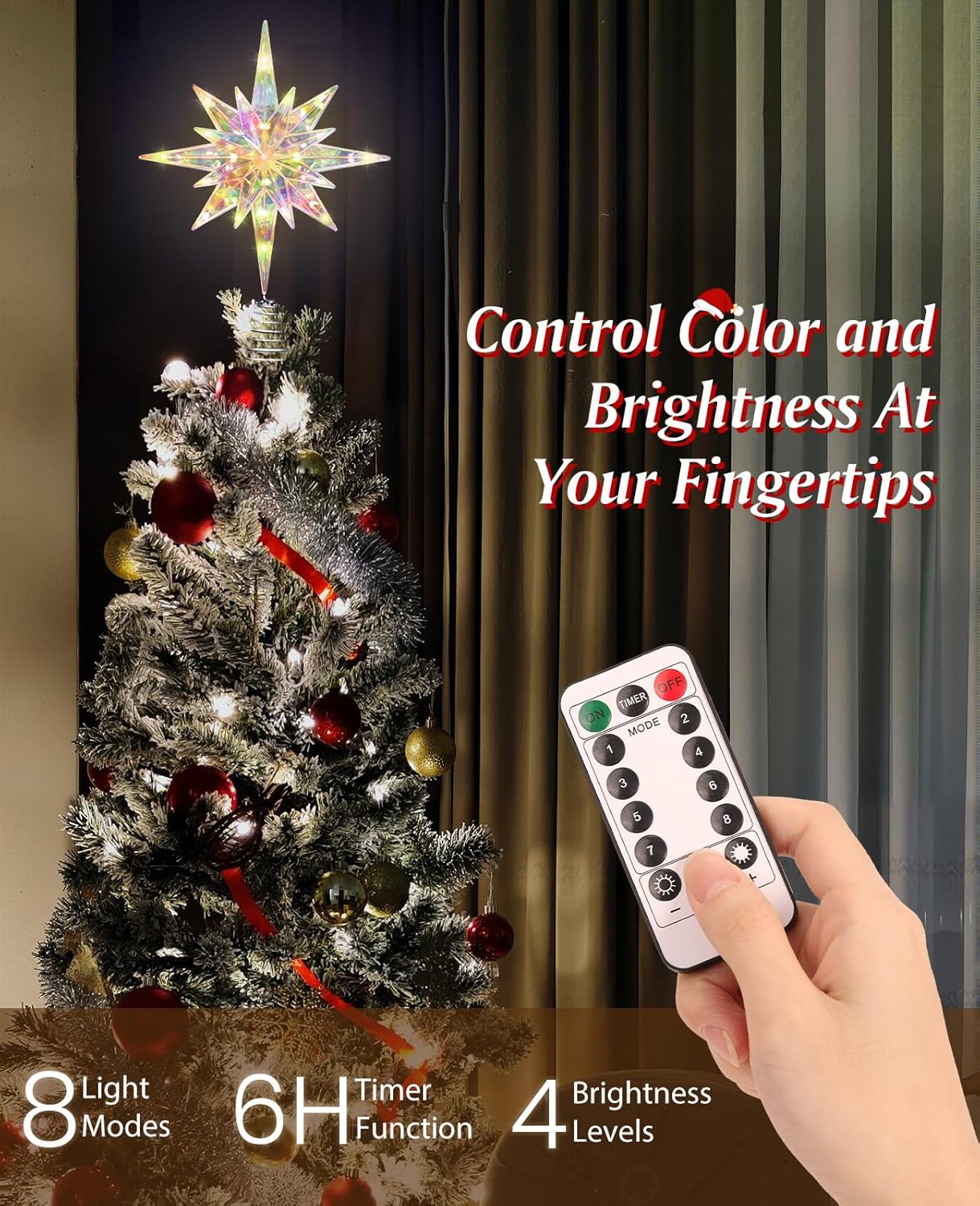 Luxspire Christmas Tree Topper, Lighted Star Tree Topper with USB Plug-in & Remote Control, 11" LED Acrylic Christmas Decorations Light, Xmas Trees Ornament for Home Party, Bethlehem Star-Warm Light