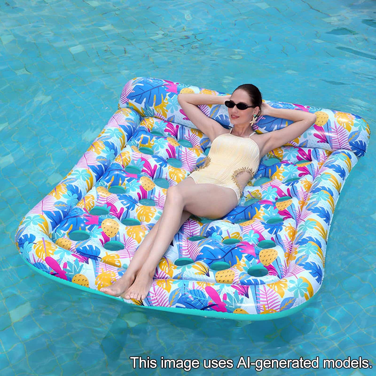 Lettino Gonfiabile Galleggiante per 2 Persone, Lettino Abbronzante per Piscina, Zattera Gonfiabile Resistente per Piscina, Spiaggia, Lago e Feste Estive