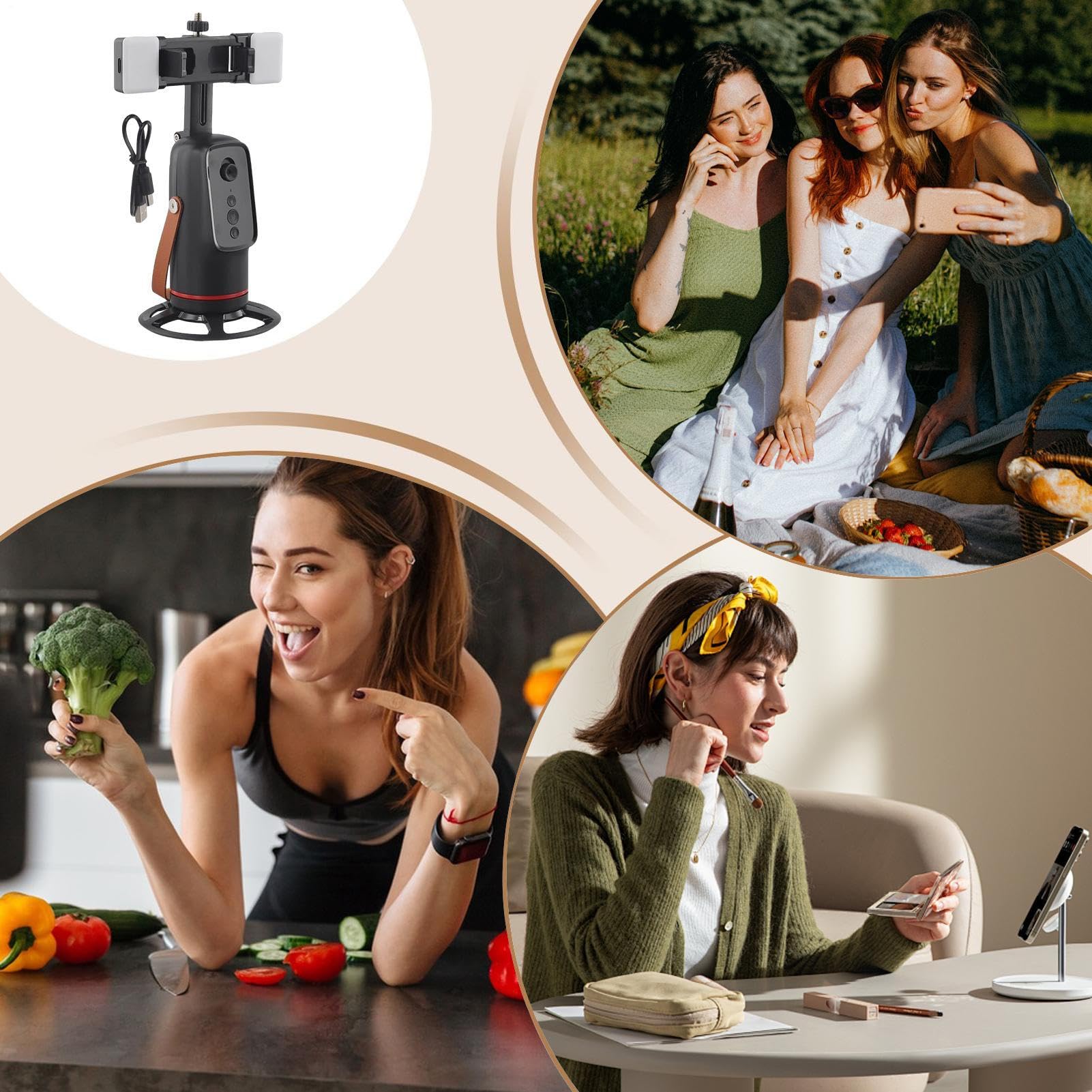 Treppiede per telefono, rotazione a 360 gradi, treppiede che segue il movimento, per vlogging live streaming, registrazione video, chiamate, fotografia, streamer, blogger
