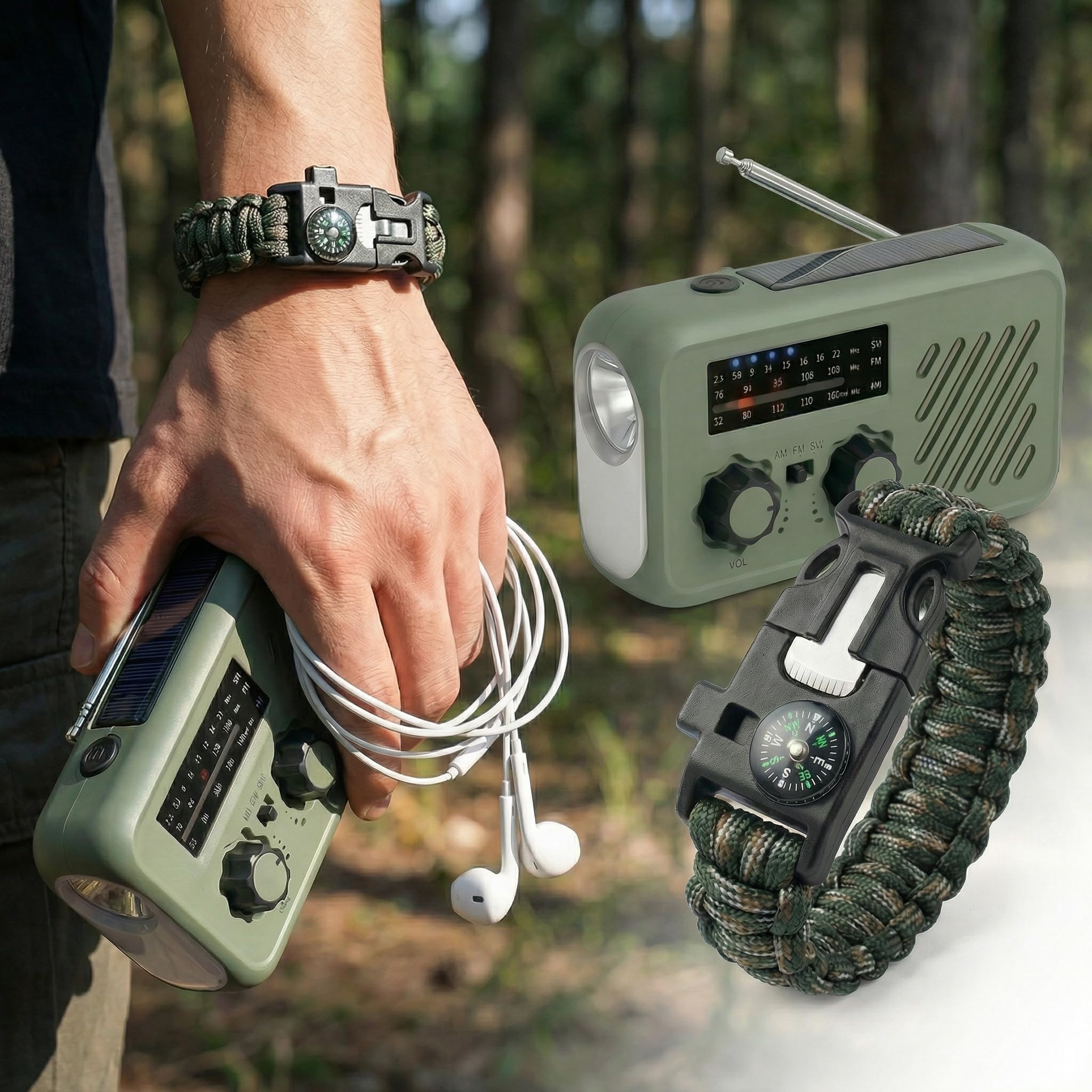 Notfall Radio Kurbelradio mit Kopfhöreranschluss, Wechselbarem Akku & 2000mAh Powerbank, Solar Radio AM/FM mit LED Licht & SOS Alarm für Stromausfall Camping Auto