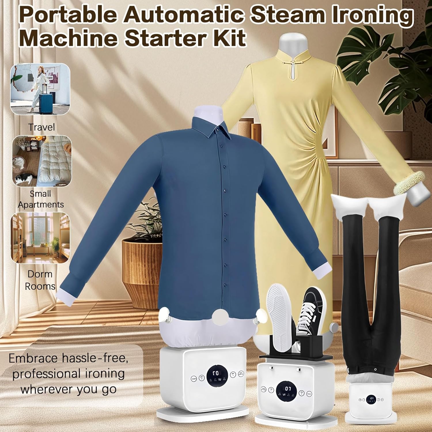 Aironox 3.0 Automatic Ironing Machine & Scanovuss Portable Steam Iron - 8-Minute Quick Dry Steamer, Hands-Free Wrinkle Remover for Clothes, Trousers, T-Shirts, Shoes & Skirts