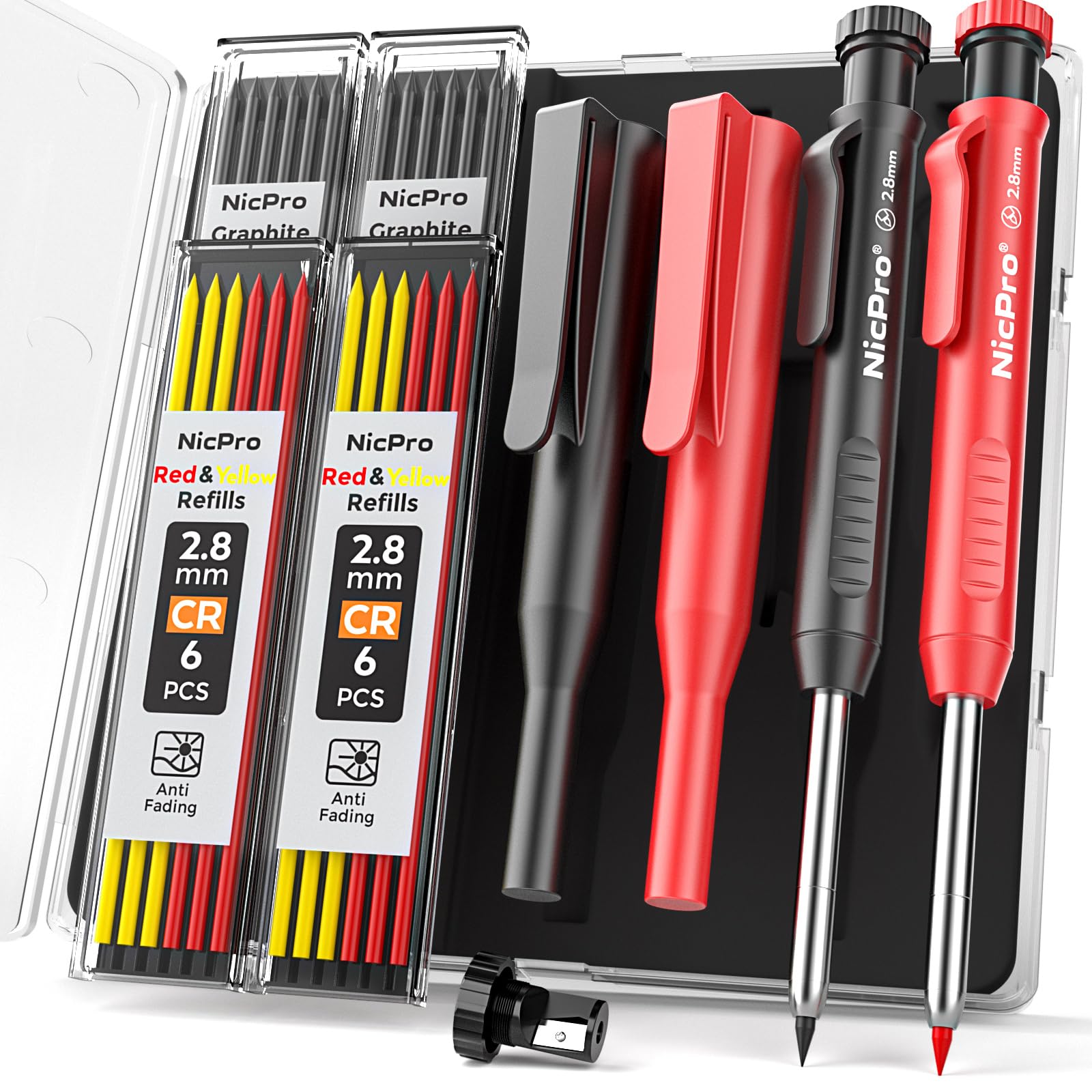 Construction Marking Pencils Nicpro 5-Pack Carpenter Pencils With Sharpener & 41 Refills - Heavy Duty Mechanical Woodworking Pencils For Contractors Pencils Bulk