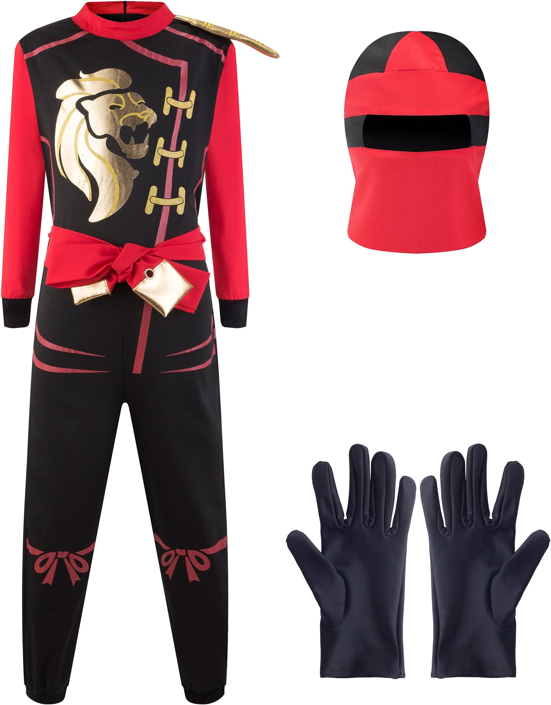 1771 (10+ models) Ninja Warrior Fancy Dress Outfit, Costume For Boys, For Children's Cosplay and Dress Up Party - Red - L (8-10 years)