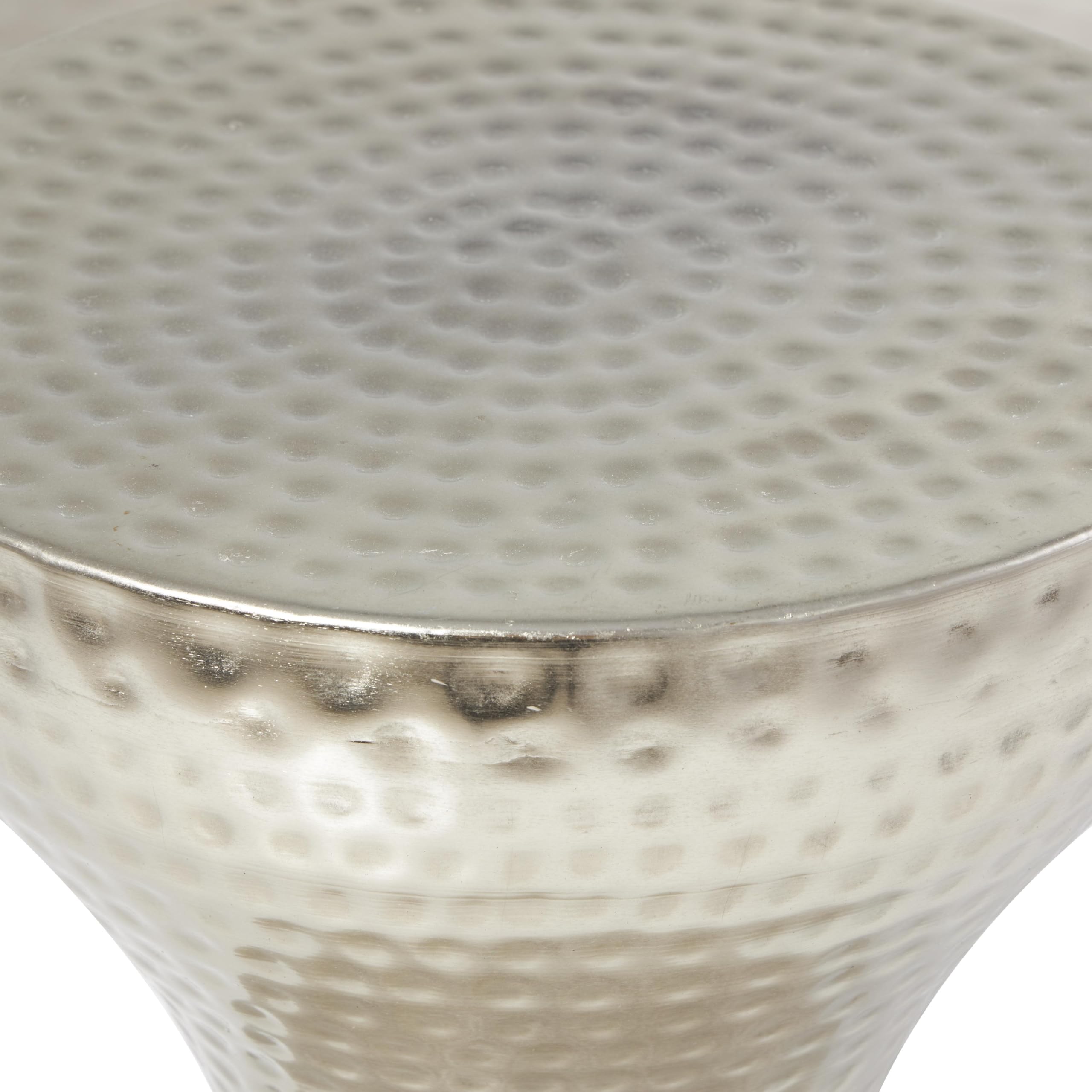 Deco 79 Metal Side End Accent Table Hammered End Table with Hourglass Shape, Side Table 14" x 14" x 18", Silver