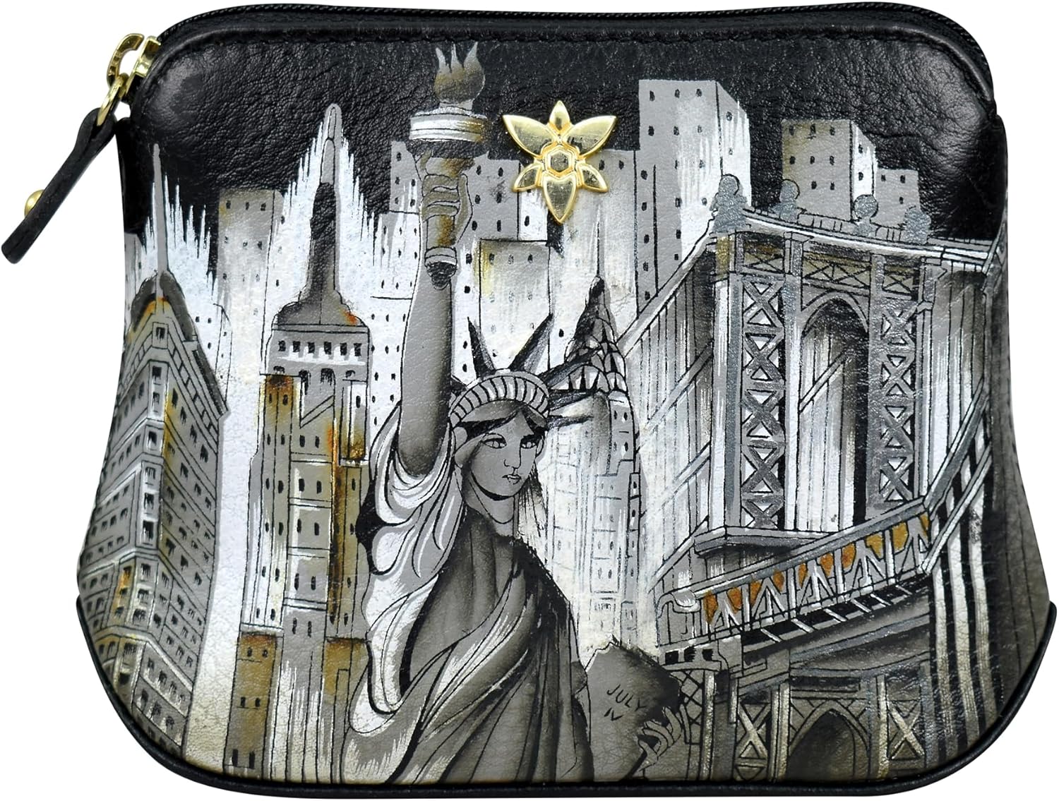 Anuschka Women’s Original Hand-Painted Genuine Leather Multipurpose Zip Pouch - City of Dreams