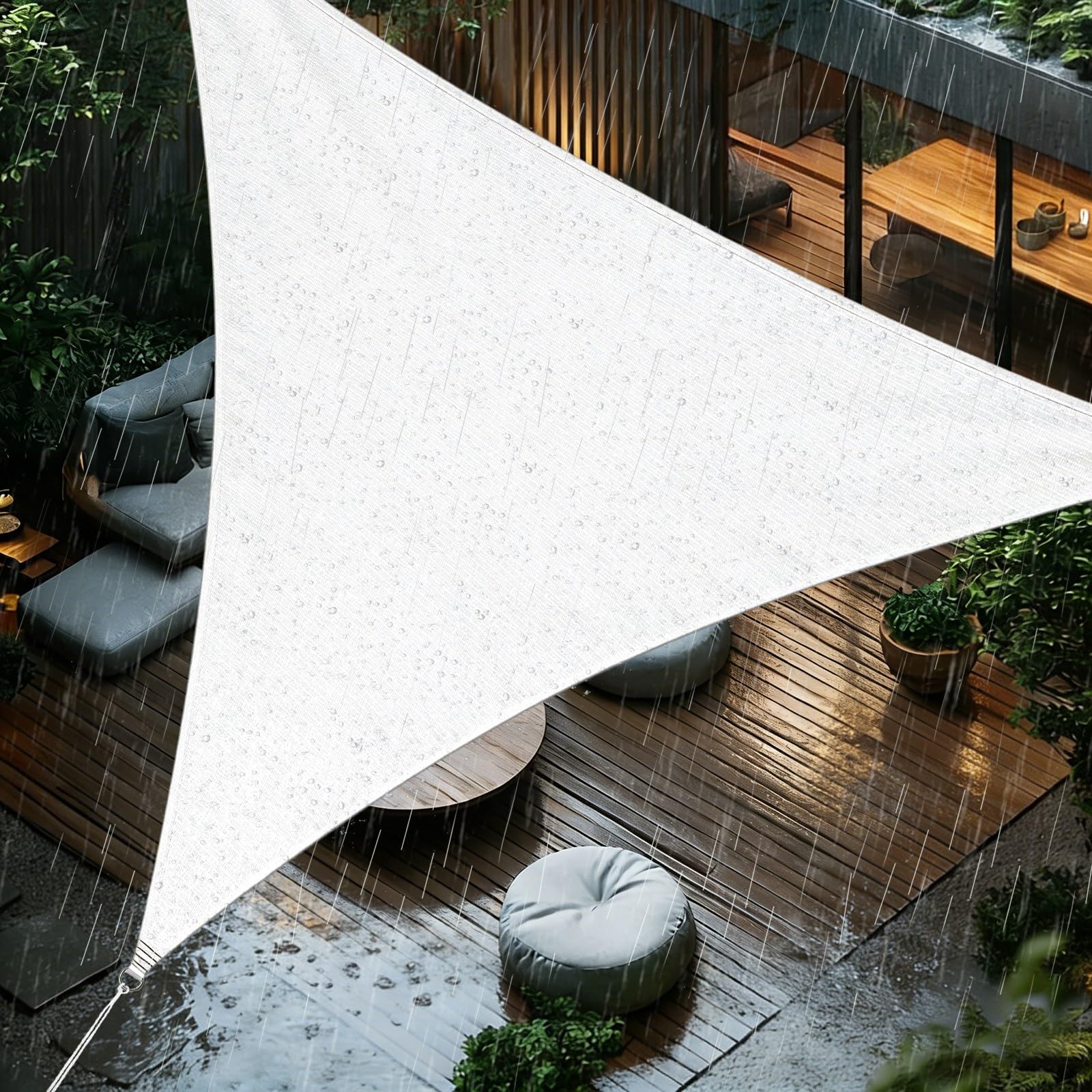 Sun Shade Sail 3x4x5m Triangle Waterproof PES Polyester 98% UV Block Sunscreen Awning Canopy for Outdoor Garden Patio Yard Lawn Party, White