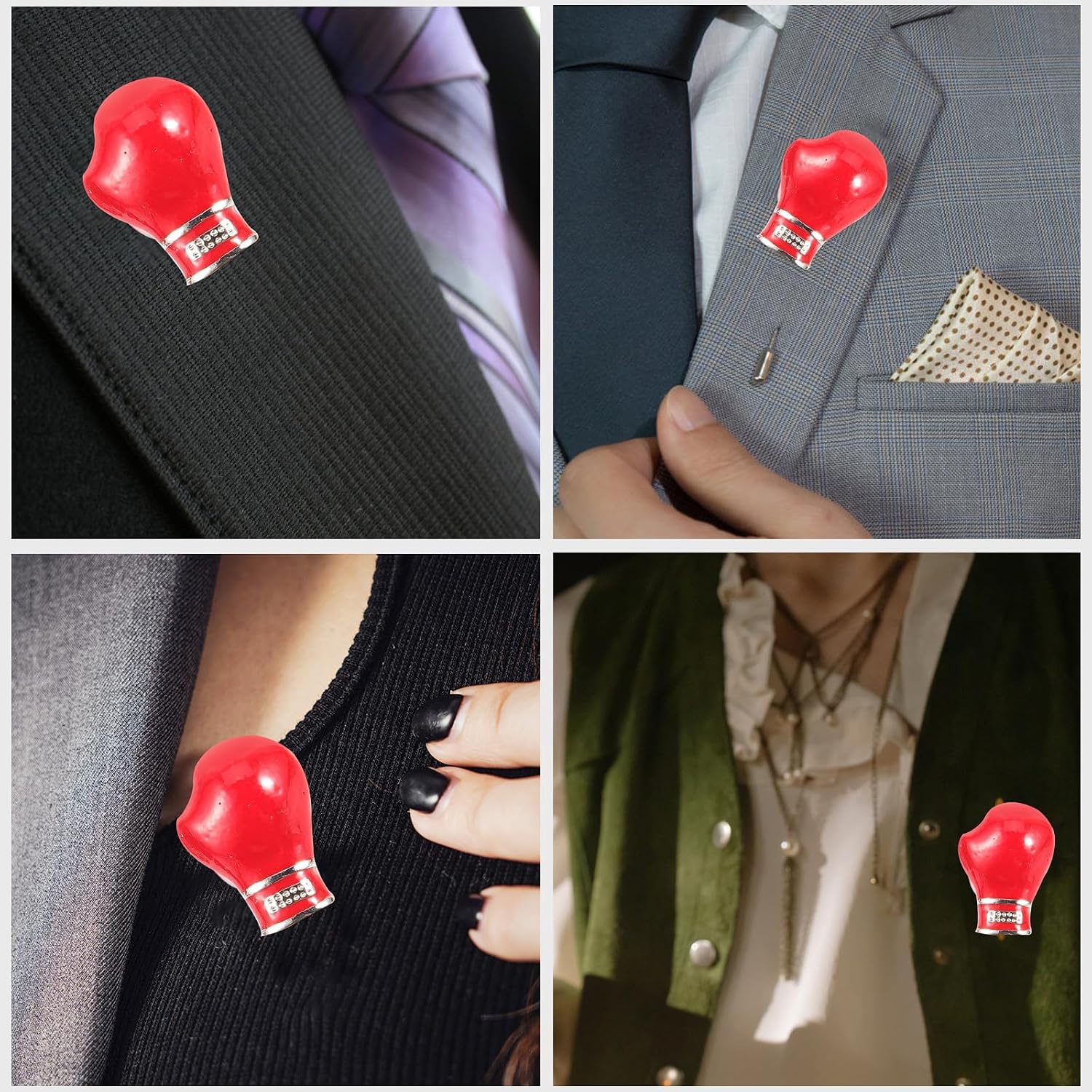 2Pcs Metal Lapel Pins with Glove Motif Fashion Tie Pins for Men’s Clothing Accessories Sports Jewelry for Fans