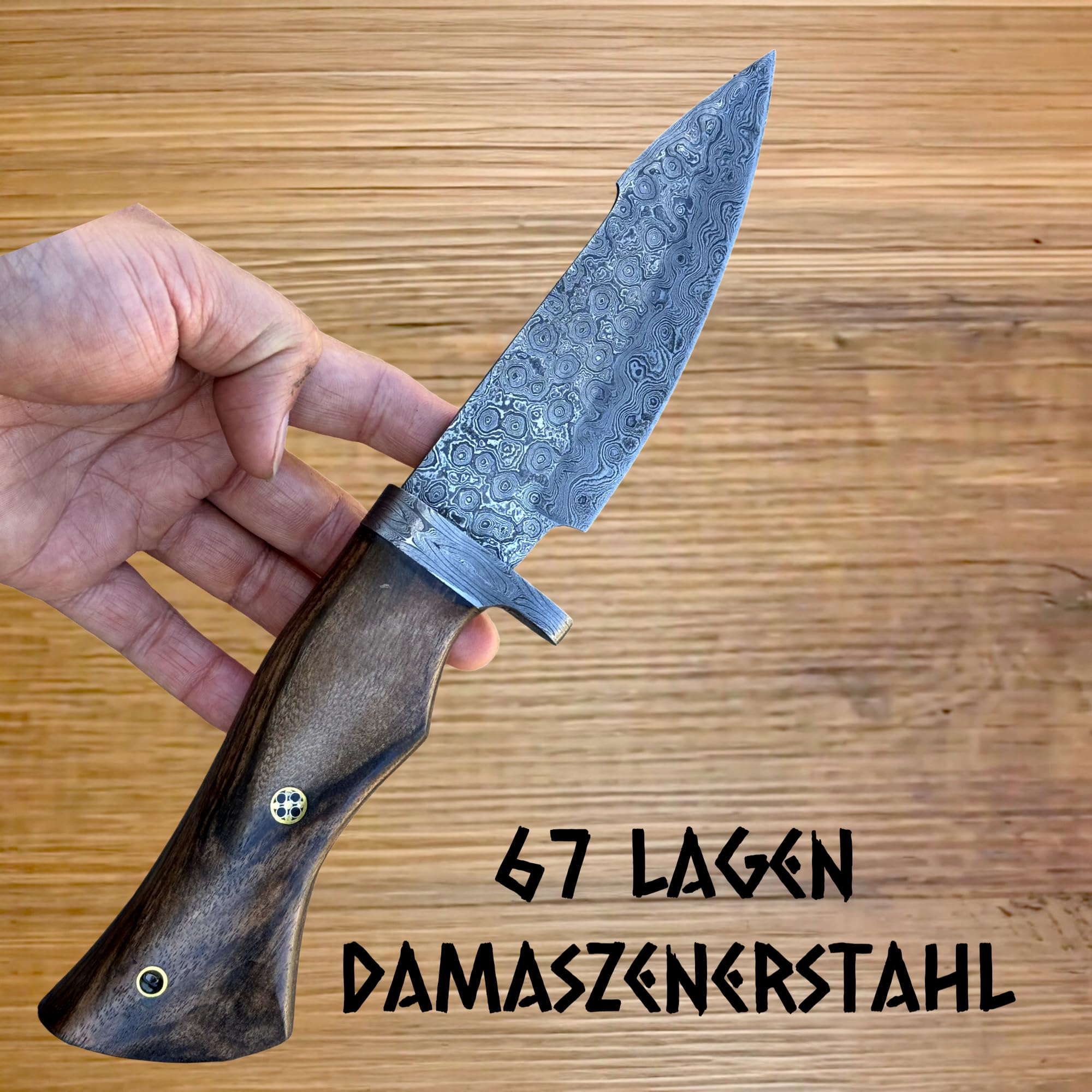Danast Jagdmesser-Taschenmesser-12 cm klinge Echtes 150 DamastStahl lagen Walnussholz Griff Ideal zum Häuten mit Lederscheide