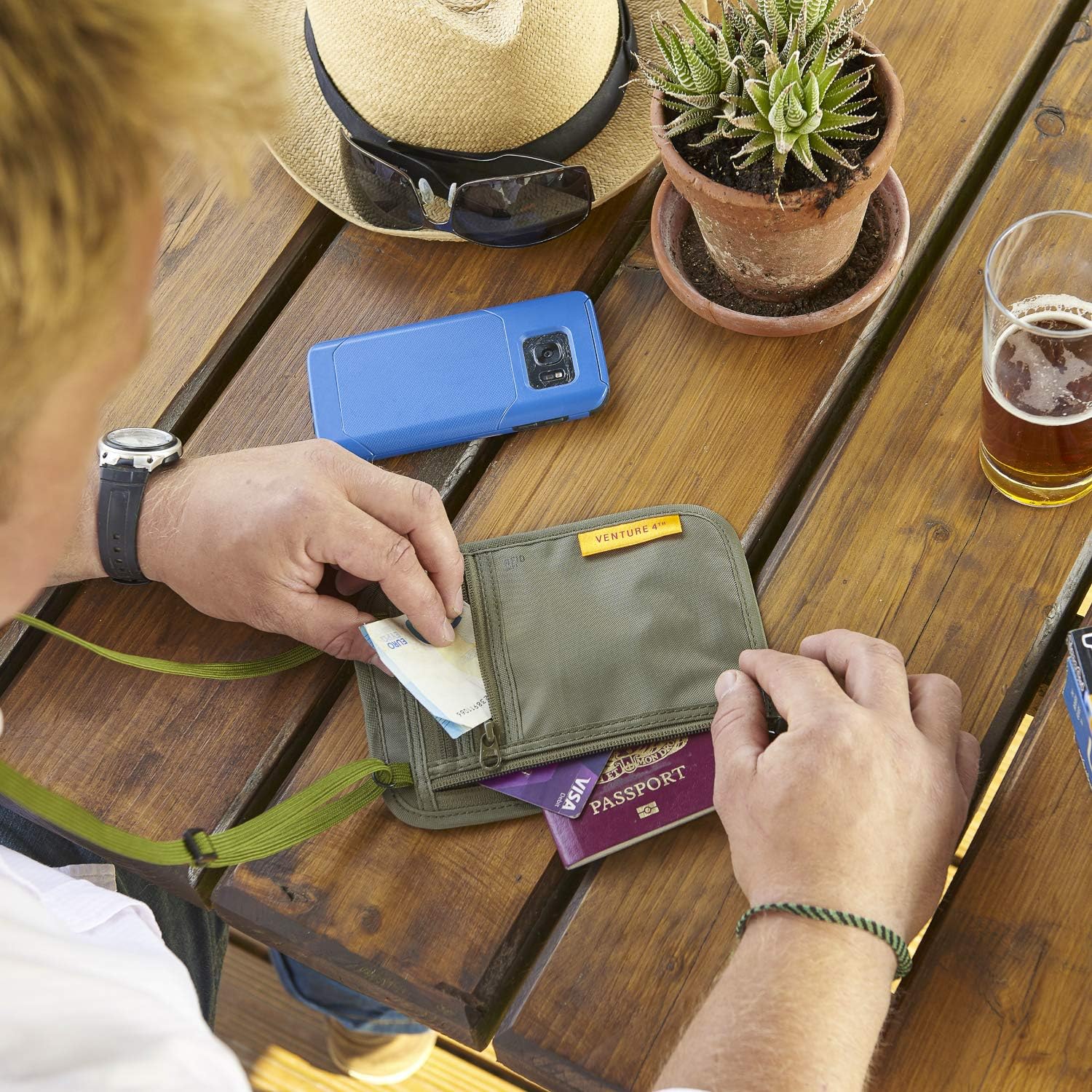 VENTURE 4TH RFID Blocking Travel Neck Wallet - Security Neck Pouch Passport Holder with Nylon Lining (Green) - Image 5