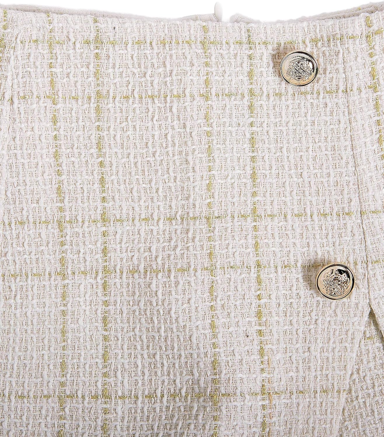 Women's Elegant Plaid High Waist Shorts Split Asymmetrical Hem Button Front Work Tweed Skorts - Image 3