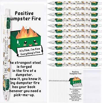Sayglossy 24 Sets Dumpster Fire Gifts Funny Dumpster Fire Ballpoint Pens and Positive Bookmarks Emotional End of Year Gifts for Teacher Student Nurse Employee Coworker Office Desk Accessories