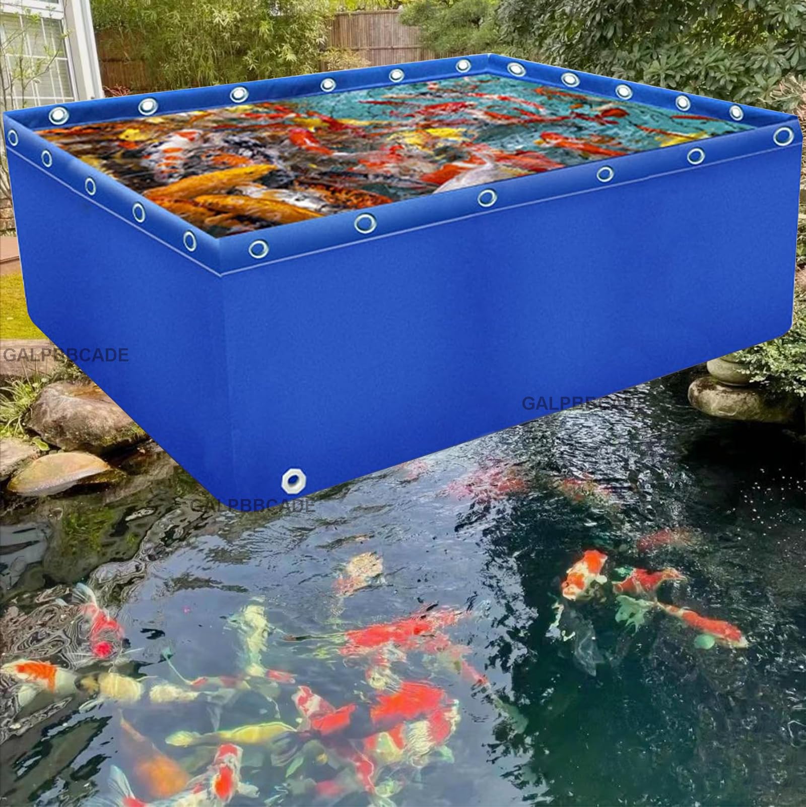Genérico Acuario portátil de Lona de PVC con válvula de Drenaje - Tanque de retención Temporal de 2 x 2 x 1,5 m para Peces koi, Tortugas y Peces de Agua Salada - Solución Duradera para almacenar Agua