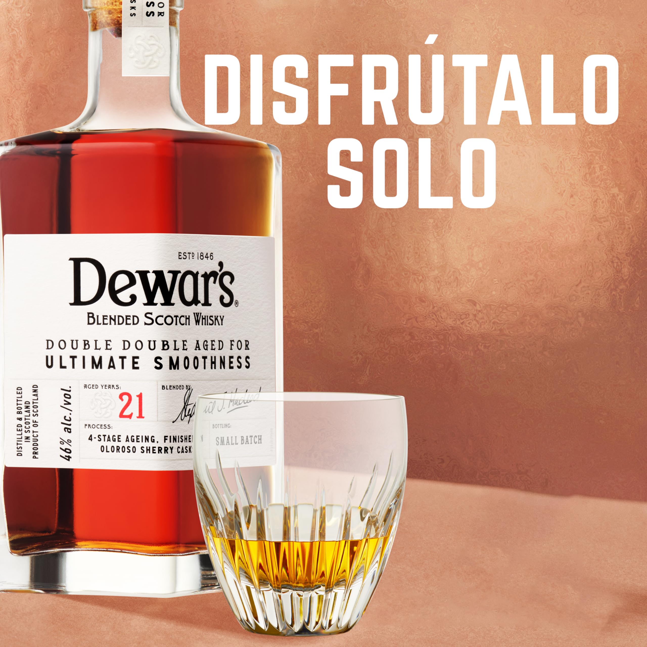 Dewar's Double Double 21 Year Old Blended Scotch Whisky, 46% ABV, 500ml, con Caja de Regalo, Acabado en Barricas de Jerez Oloroso, 50cl