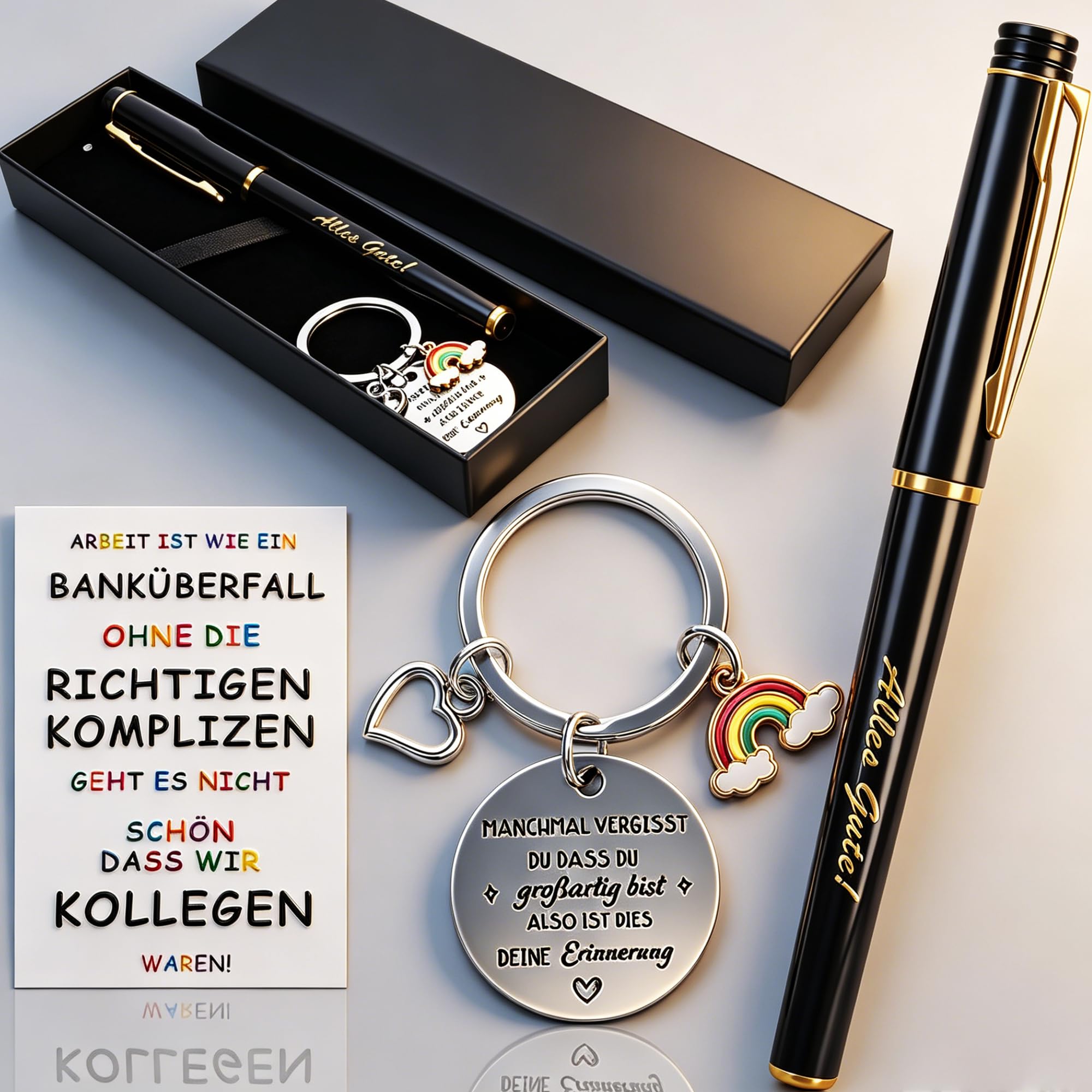 Johiux Abschiedsgeschenk Kollegen mit Glücksbringer Stift,Abschiedskarte,Abschiedsgeschenk Kollegen Jobwechsel,Ruhestand für Frau Männer,Dankeschön Geschenke