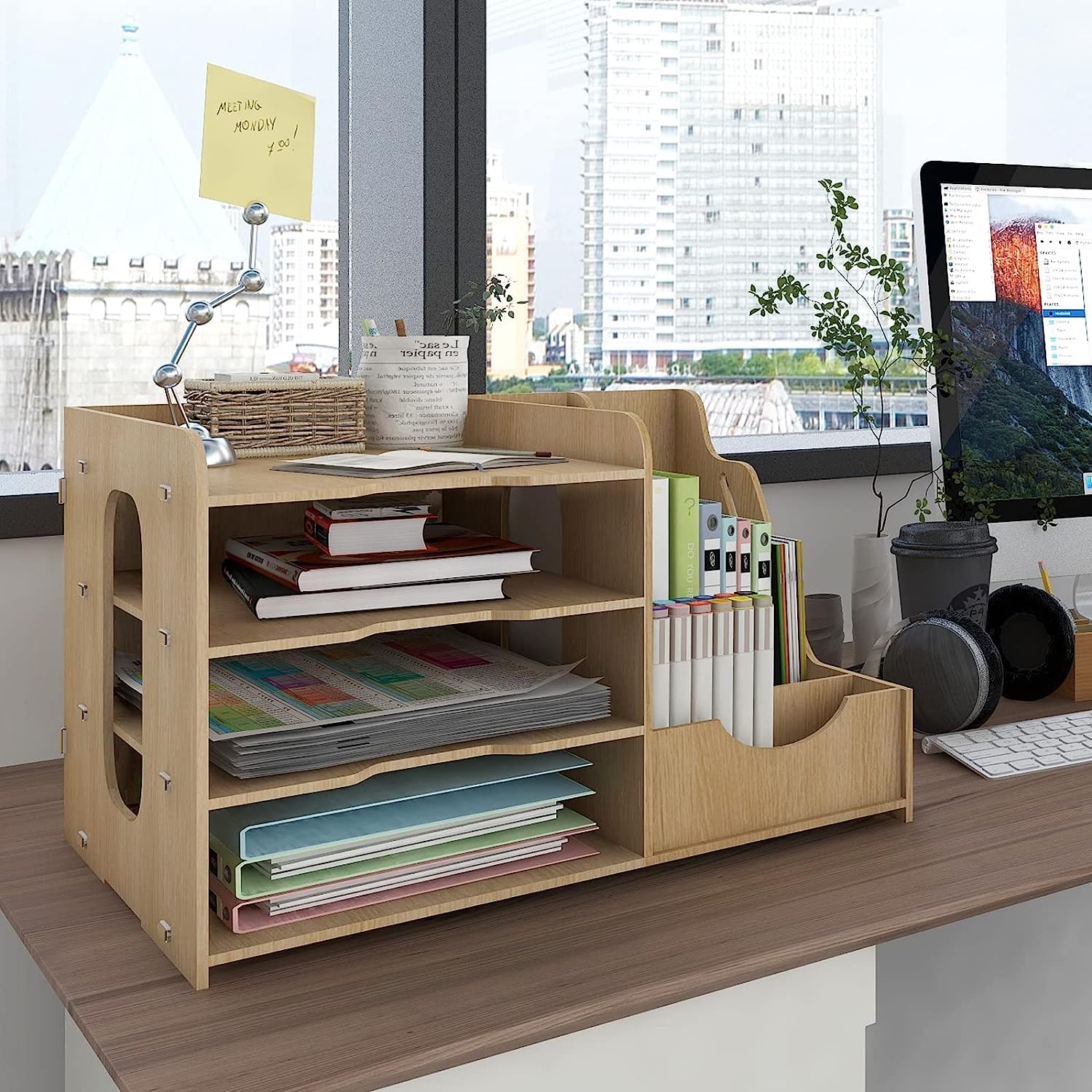 PUNCIA A4 Dokumentenablage Ablagefächer aus Holz Briefablage Papierablage | Schreibtisch Datai Organizer Ablagesystem Aktenaufbewahrung Dokumentenhalter für Büro Arbeitszimmer Schule Office