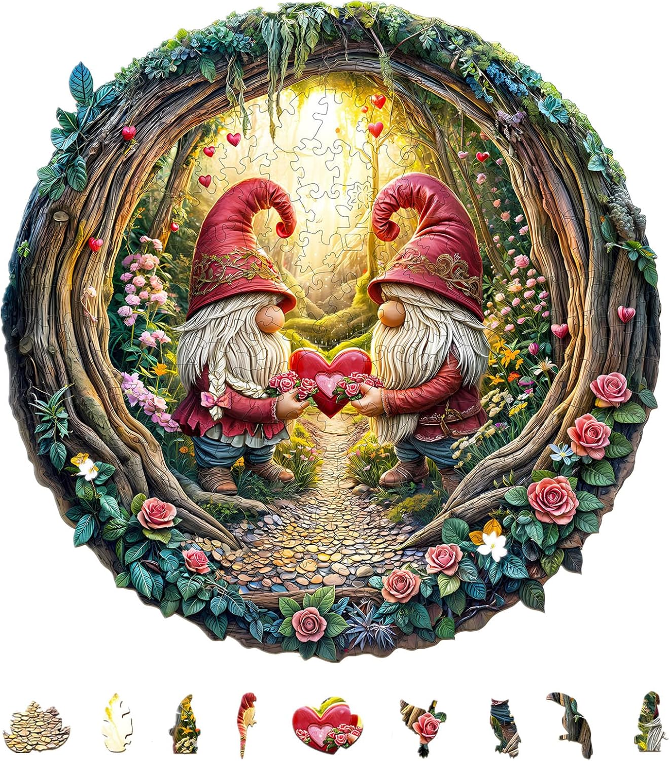 KAAYEE Wooden Puzzles for Adults, 3D Visual Effect Gnome Couple Wooden Jigsaw Puzzle Unique Shape Wood Puzzle Adult, 3D Effect Flat Puzzle Birthday Family Games (L-13.4 * 13.3in-300pcs)