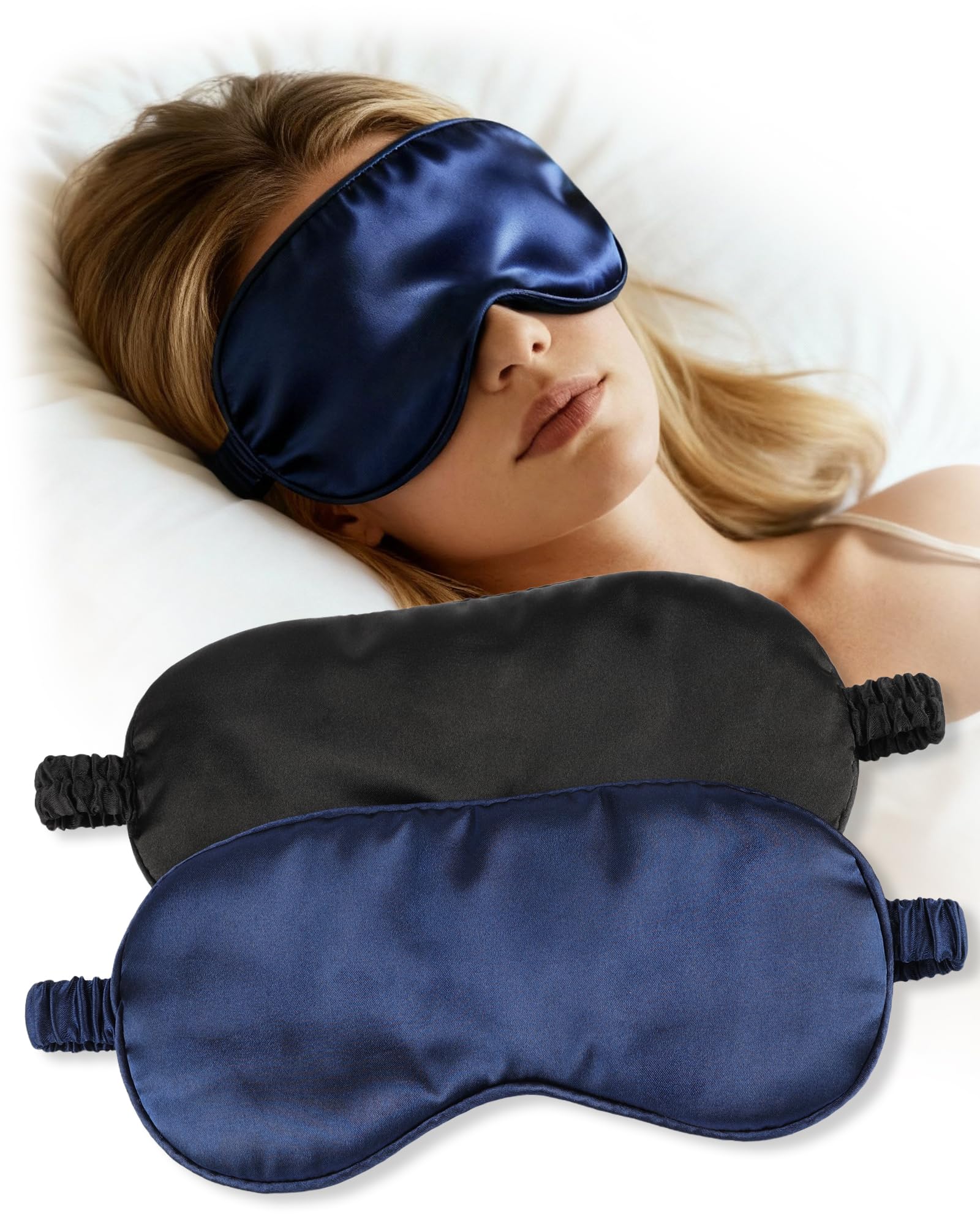 lulir Mascherina per Dormire, 2 Pezzi Maschera per Dormire in Seta Morbida, Leggera e Traspirante, Ideale per Viaggi, Pisolini e Blocco Luce, per Uomo e Donna, Nero e Blu Scuro