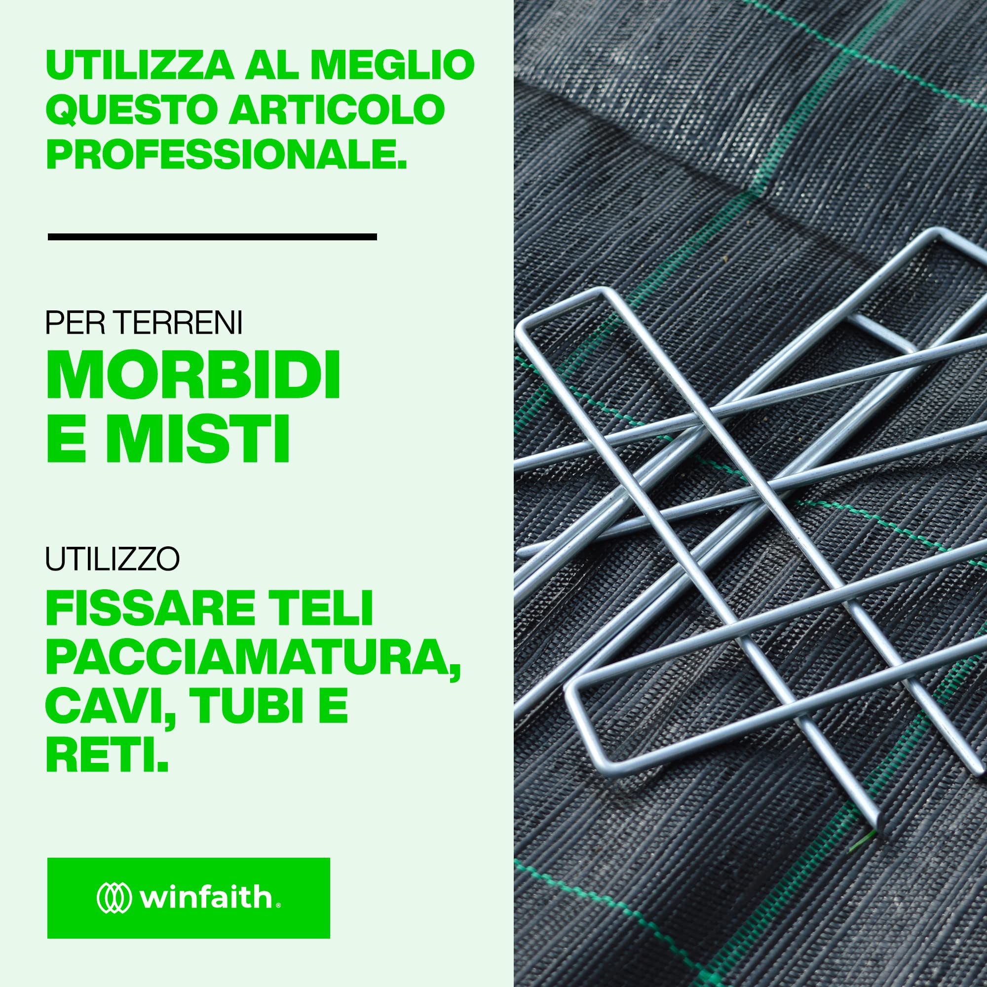 Winfaith Picchetti Telo Pacciamatura in Acciaio H200 x L30 x D3 mm Pezzi 100 Terreno Morbido o Sabbioso - Made in Italy EN 10204 3.1 Zincato a Caldo - Antiruggine Giardino Erba Sintetica Ancoraggio