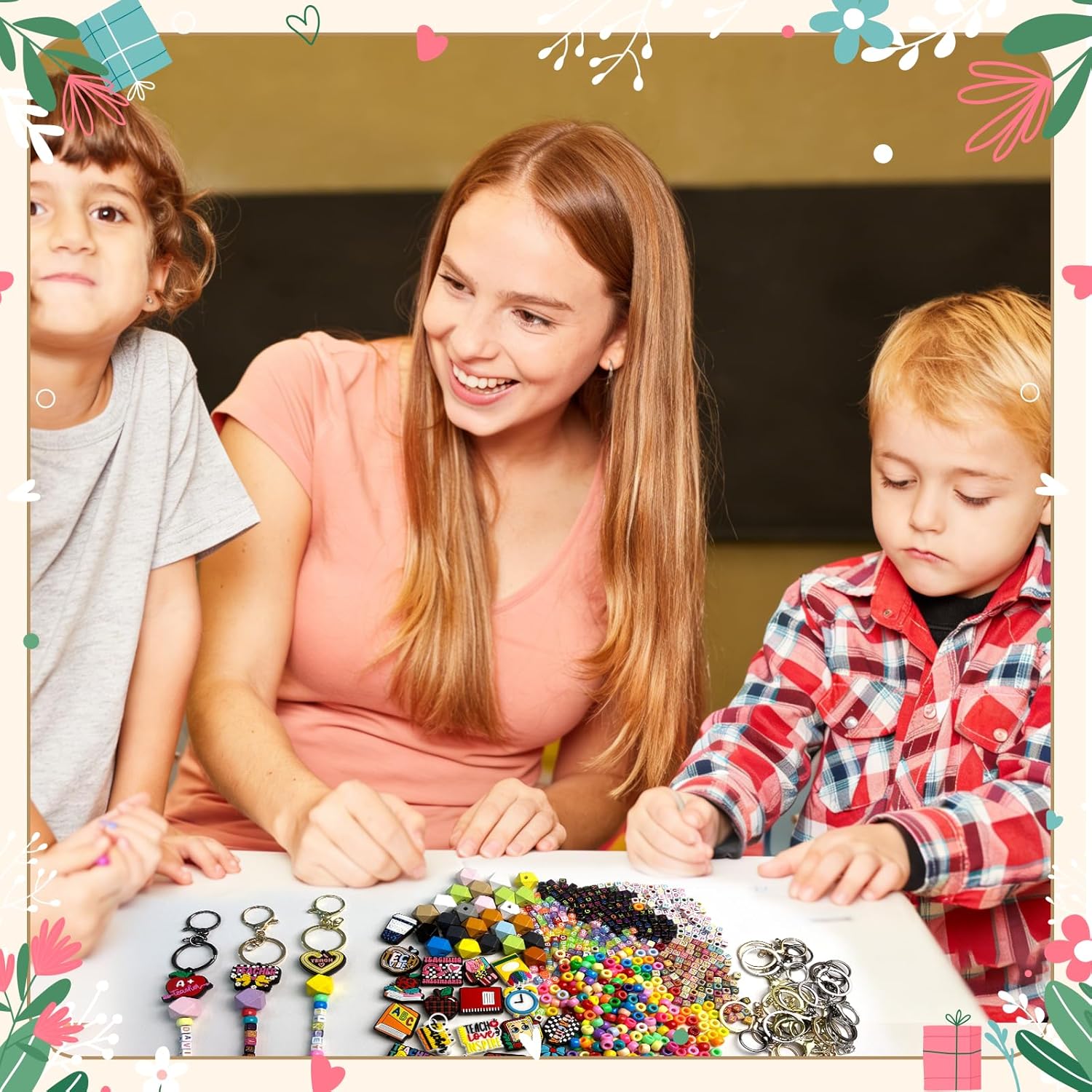 Yoloodayy 893 Pcs 24 Set Teacher Appreciation Gifts Keychain Making Kit Include Letter Beads Set Cards Strings Kit Personalized Letter Jewelry for Teachers' Day End-of-Year Teacher Appreciation Gifts