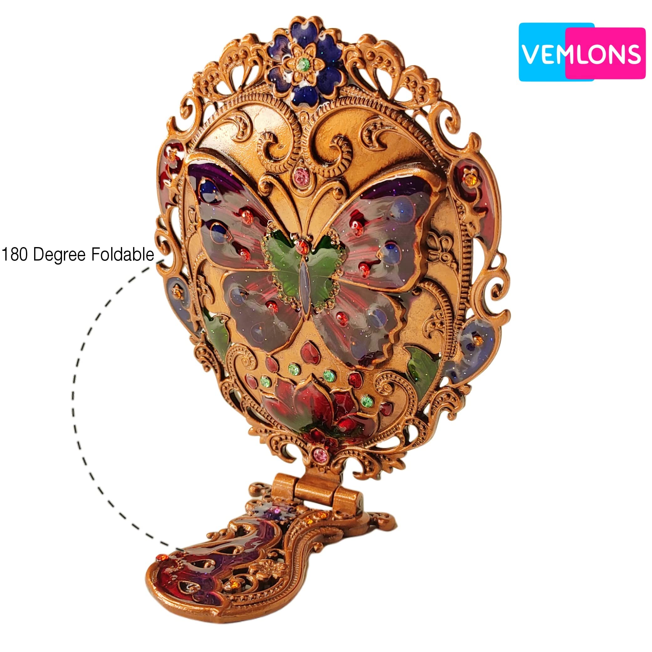 Vemlons Makeup Mirror Compact Mirror Metal Hand Mirror and Comb 1