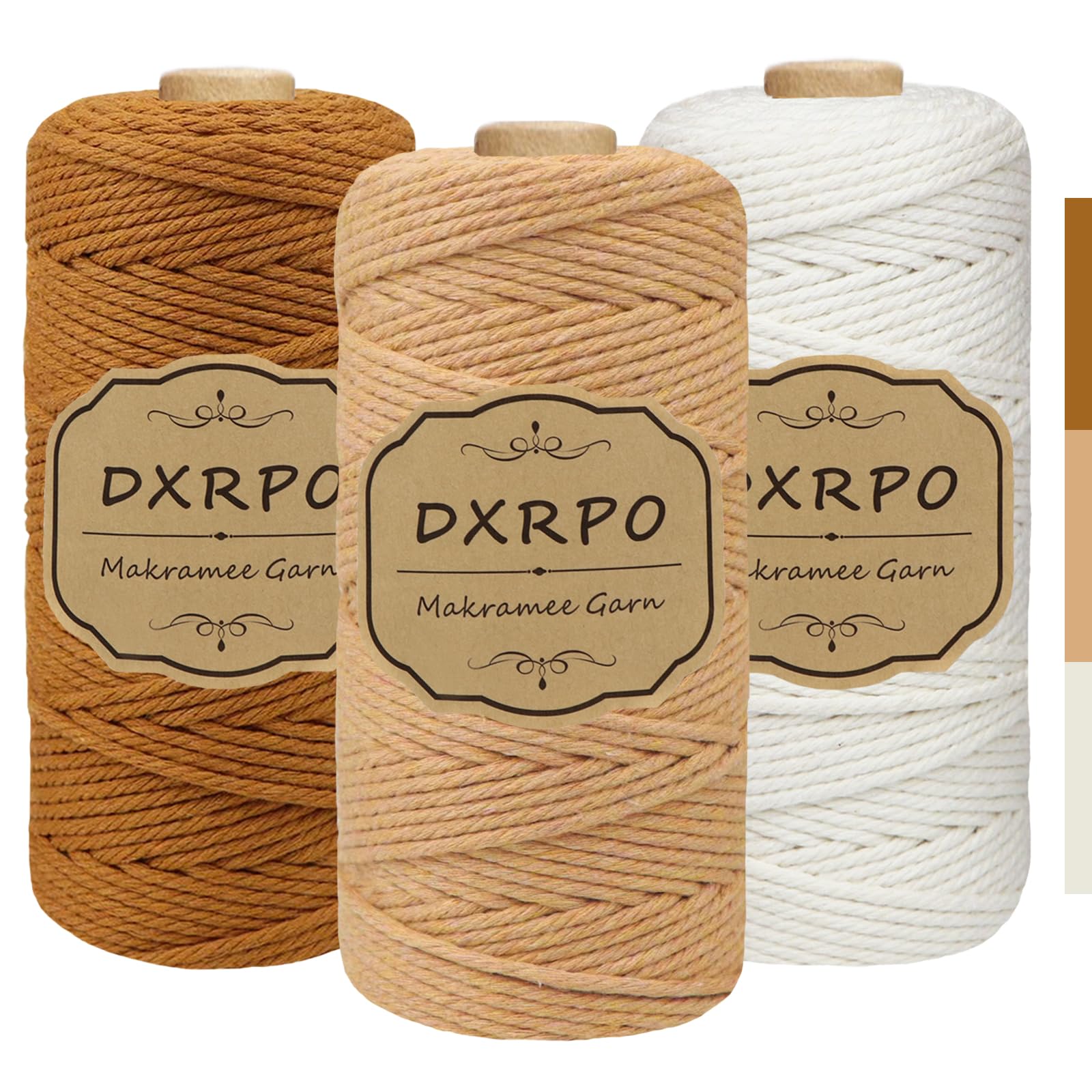 DXRPO Premium Makramee Garn Set, 3 Stück 3mm x 100m Macrame Cord,Baumwollgarn Macrame Garn für DIY Handwerk, Hängepflanzen,Weihnachten,Boho Deko