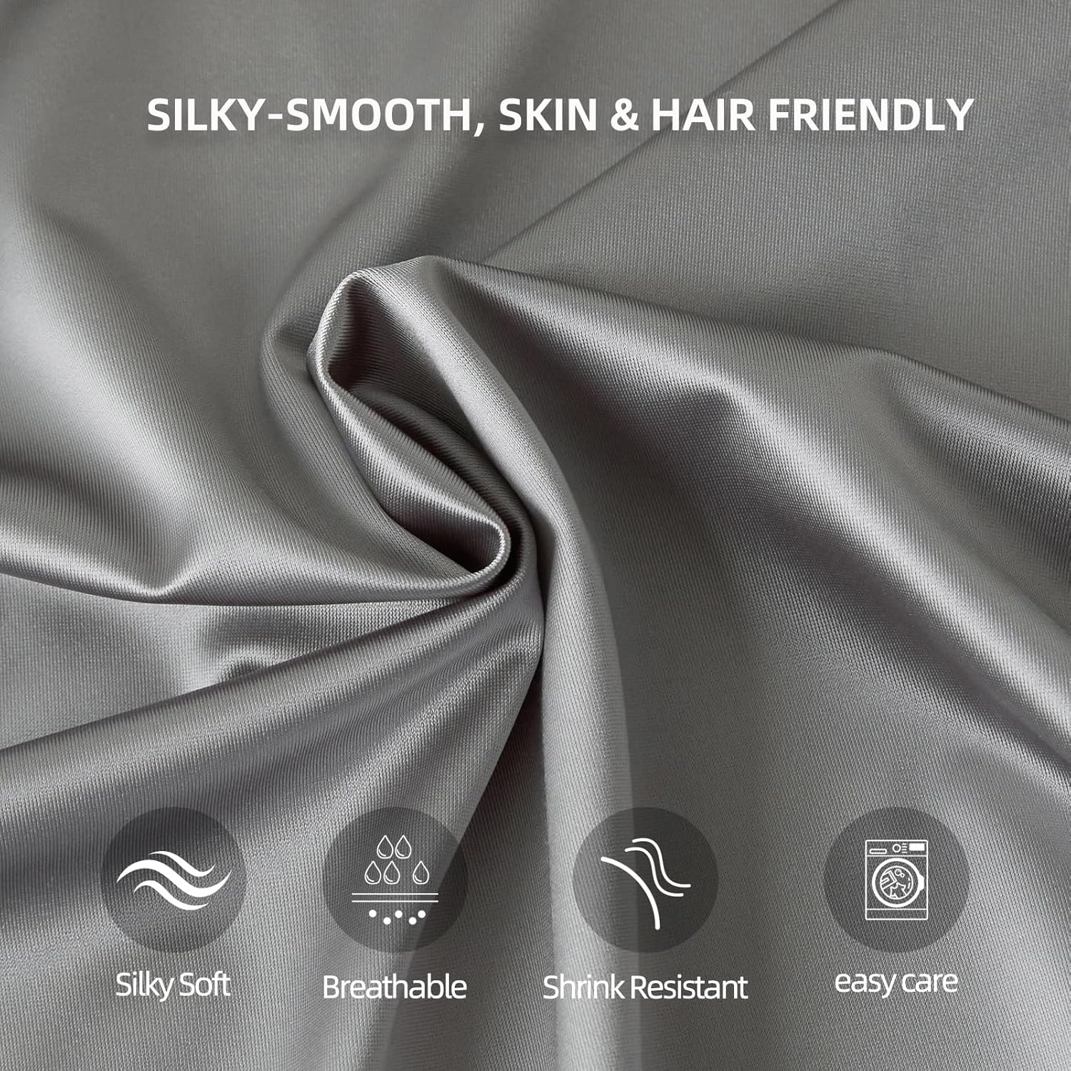 Satin King Sheet Set 3-Pc, 80"x78" - Ultra-Soft Cooling, 15" Deep Pocket Fitted Sheet & 2 Pillowcases, Hypoallergenic Wrinkle-Free, Luxury Hotel (Gray)