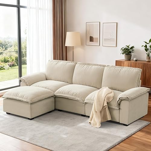 Cloud Couch Sectional for Living Room L Shaped Couch Modular Sectional Sofa Chenille Fabric for Apartment Ivory Beige