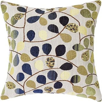 CaliTime Cushion Cover Throw Pillow Case Shell for Couch Sofa Home Decoration Luxury Chenille Cute Leaves Both Sides 18 X 18 Inches Ecru Blue