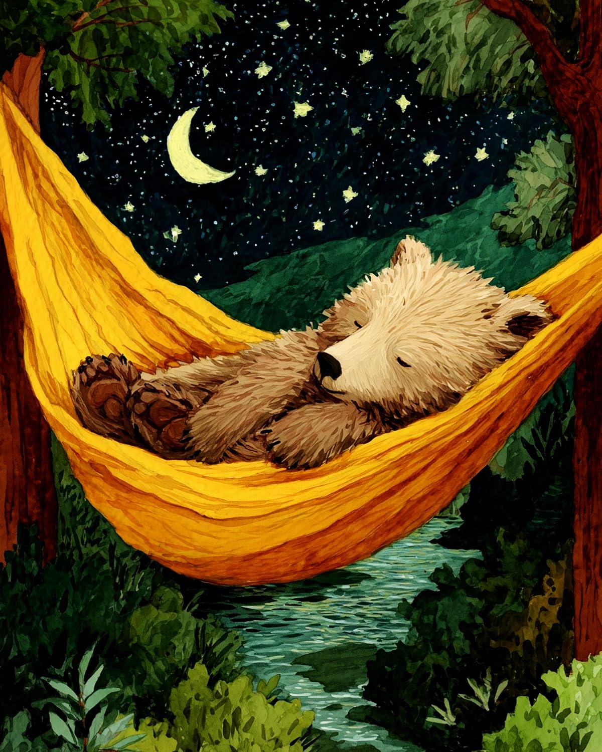 Liubaishi Multicolour Paint By Numbers Kit For Adults, Sleeping Bear In Hammock, 40X50 Cm, Acrylic On Canvas