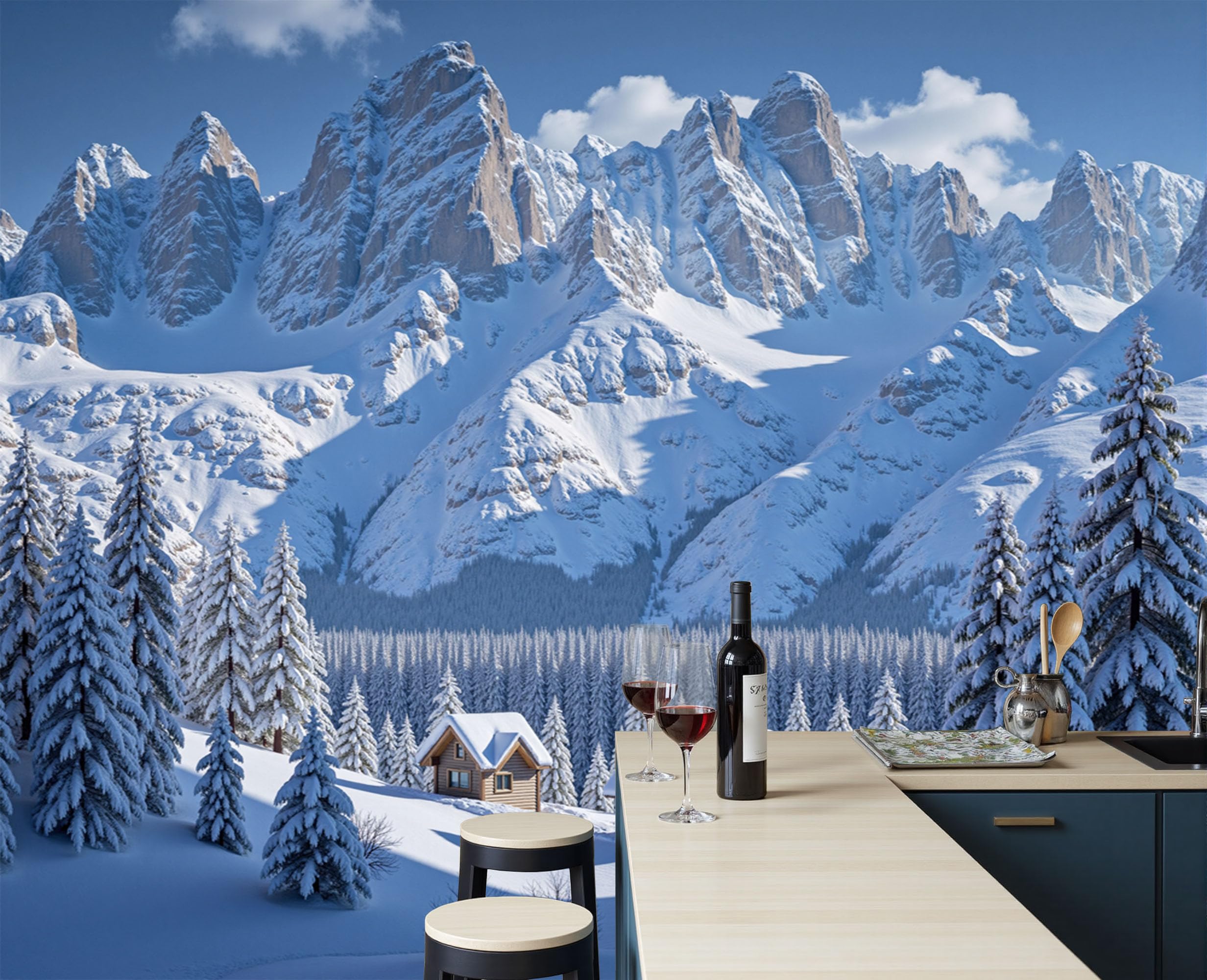 Papier Peint Paysage De Montagne Enneigé Forêt Naturelle Décoration Salon