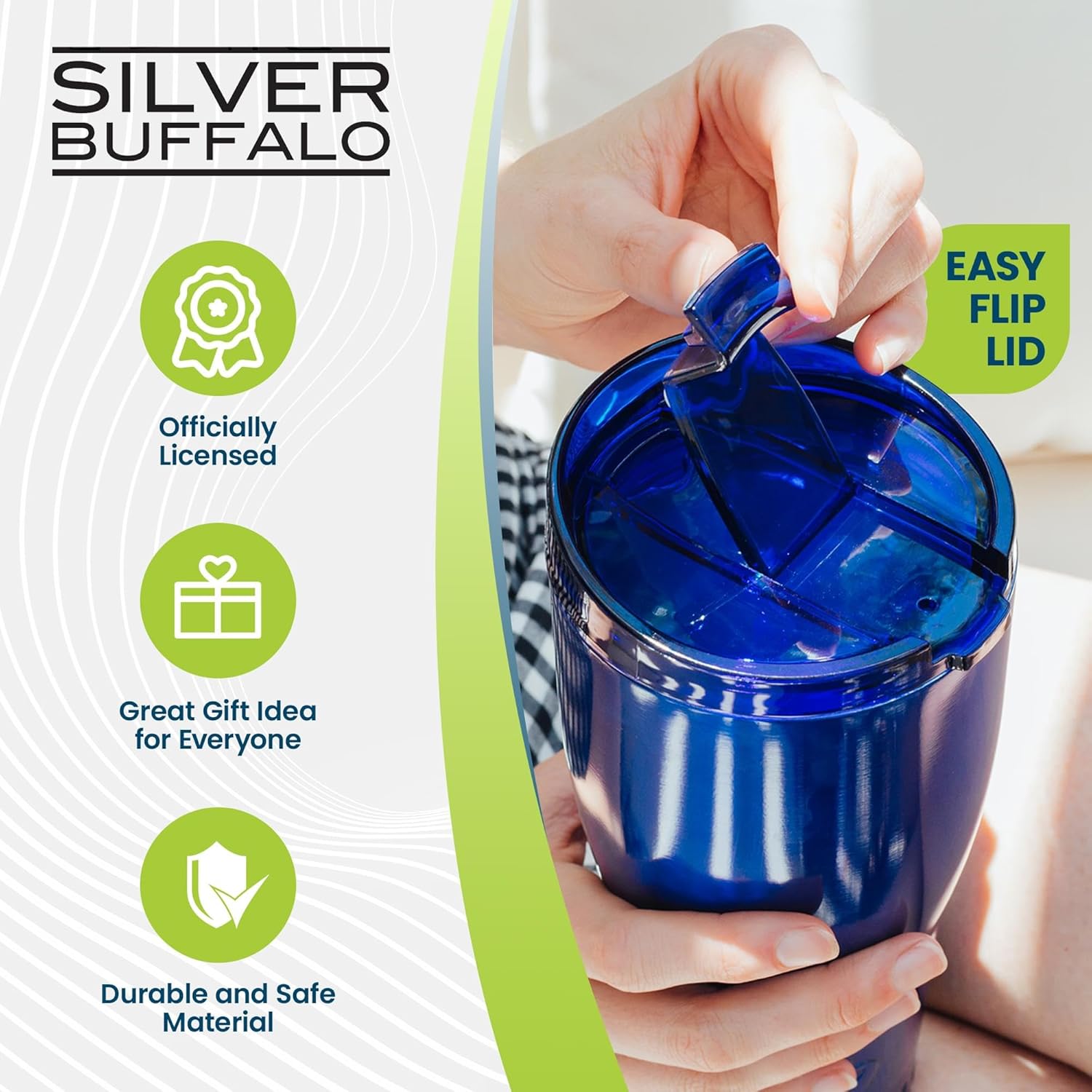 Silver Buffalo Double Walled Vacuum Insulated Stainless Steel Tumbler With Flip Top Lid Keeps Hot and Cold, Travel Coffee Mug Leakproof Lid, 30 Ounces, Royal Blue - Image 8