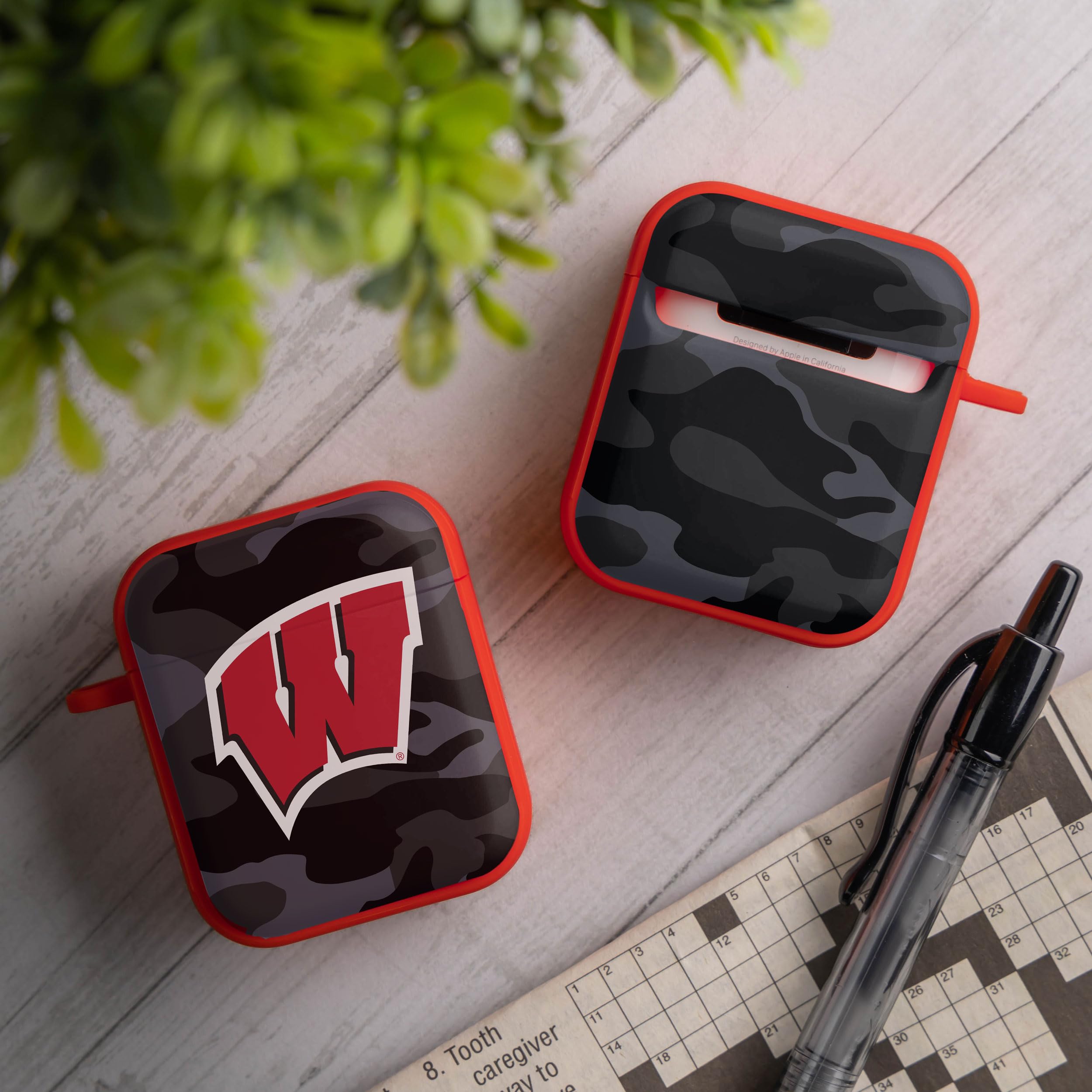 AFFINITY BANDS Wisconsin Badgers Camo HDX Case Cover Compatible with Apple AirPods Generations 1 & 2
