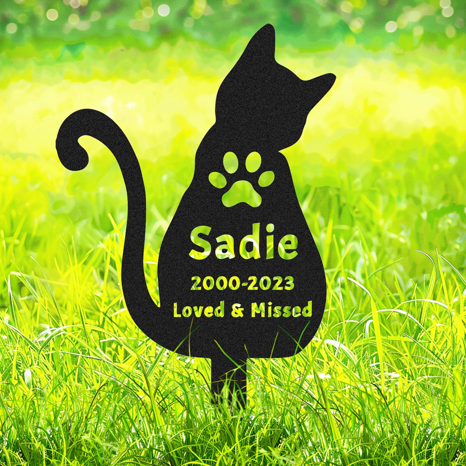 Adthyuxq Cat07 Custom Cat Grave Marker Outdoor Memorial Stake, Personalised Cat Silhouette Memorial Grave Marker With Paw, Personalized Metal Memorial Plaque Remembrance Sympathy Gift For Loss Of Cats