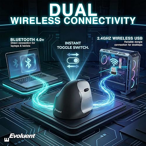 Miniatura 4 de Evoluent – Inventor del ratón vertical – VMC Ratón ergonómico vertical inalámbrico USB/Bluetooth Ergo Design para mano derecha M-L, comodidad