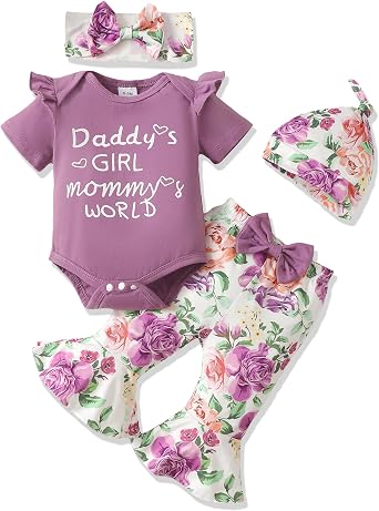SODLON Newborn Baby Girl Clothes Outfits Infant Clothing Ruffle Romper Top Floral Pants Outfit Sets for Baby Girls 0-18M