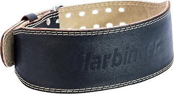 Harbinger Padded Leather Contoured Weightlifting Belt - 4 or 6 Width - Interior Suede Lining & Foam Cushioning - Heavy-Duty Dual Prong Steel Roller Buckle - for Lifting Support